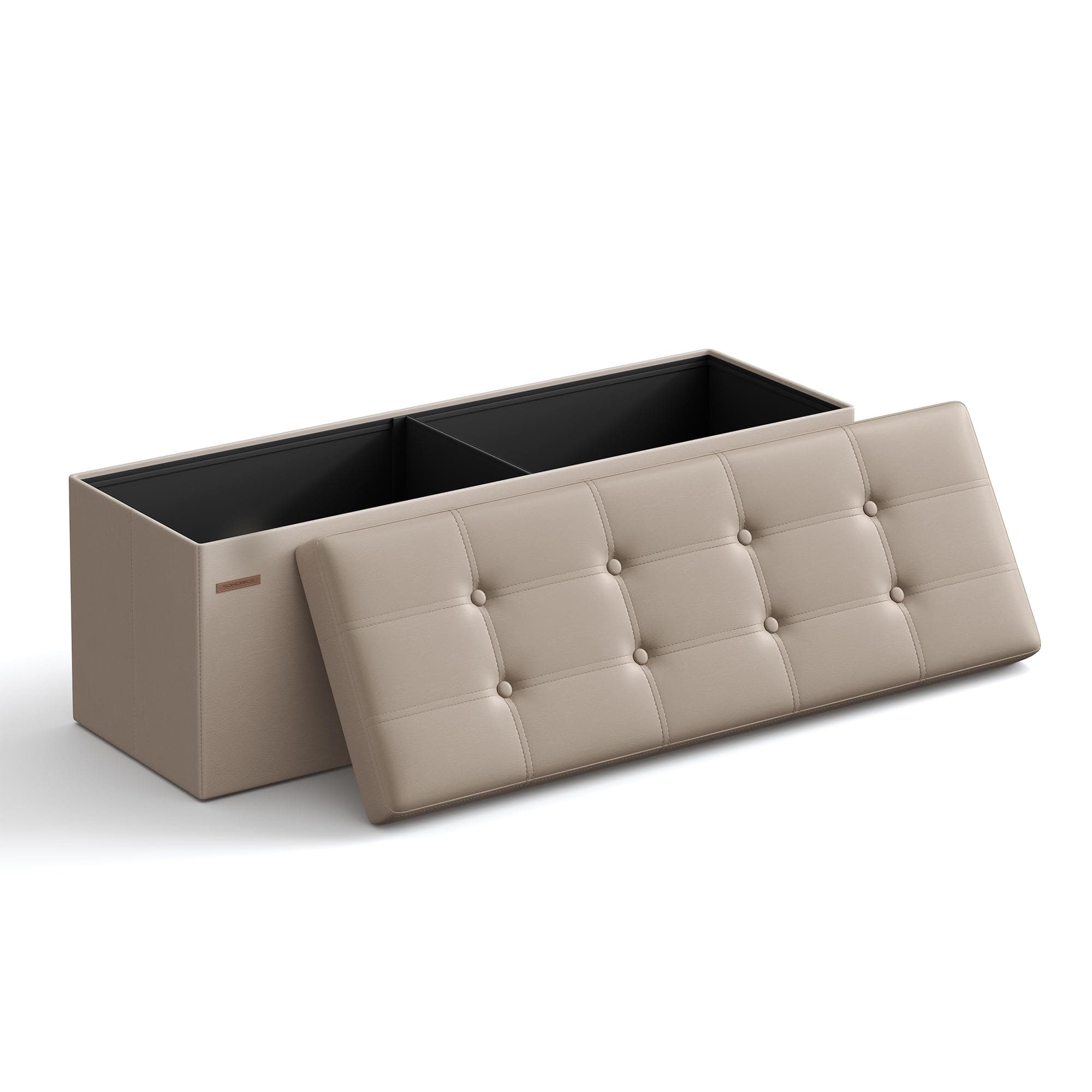 SONGMICS Cassapanca, Pouf Contenitore, Poggiapiedi Pieghevole da 38 x 110 x 38 cm, Ottomano, Regge fino a 300 kg, per Soggiorno, Camera da Letto, Entrata, Marrone Cammello LSF070K03