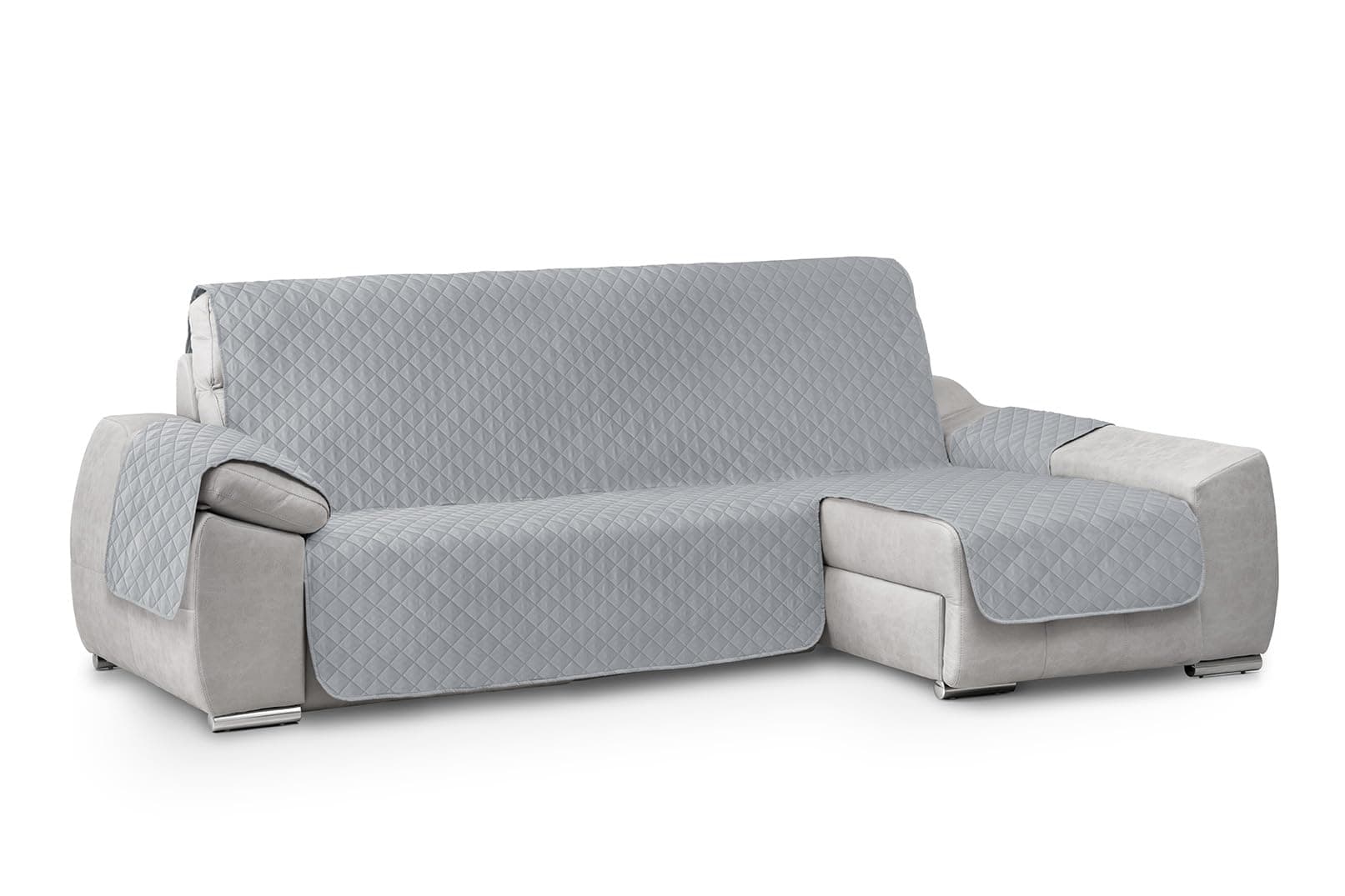 Textilhome Funda Cubre Sofá Chaise Longue Circus – Protector de Sofá Acolchado, Brazo Derecho (200 cm), Lavable y Resistente contra Manchas y Desgaste – Color Grisclaro (Visto de Frente)