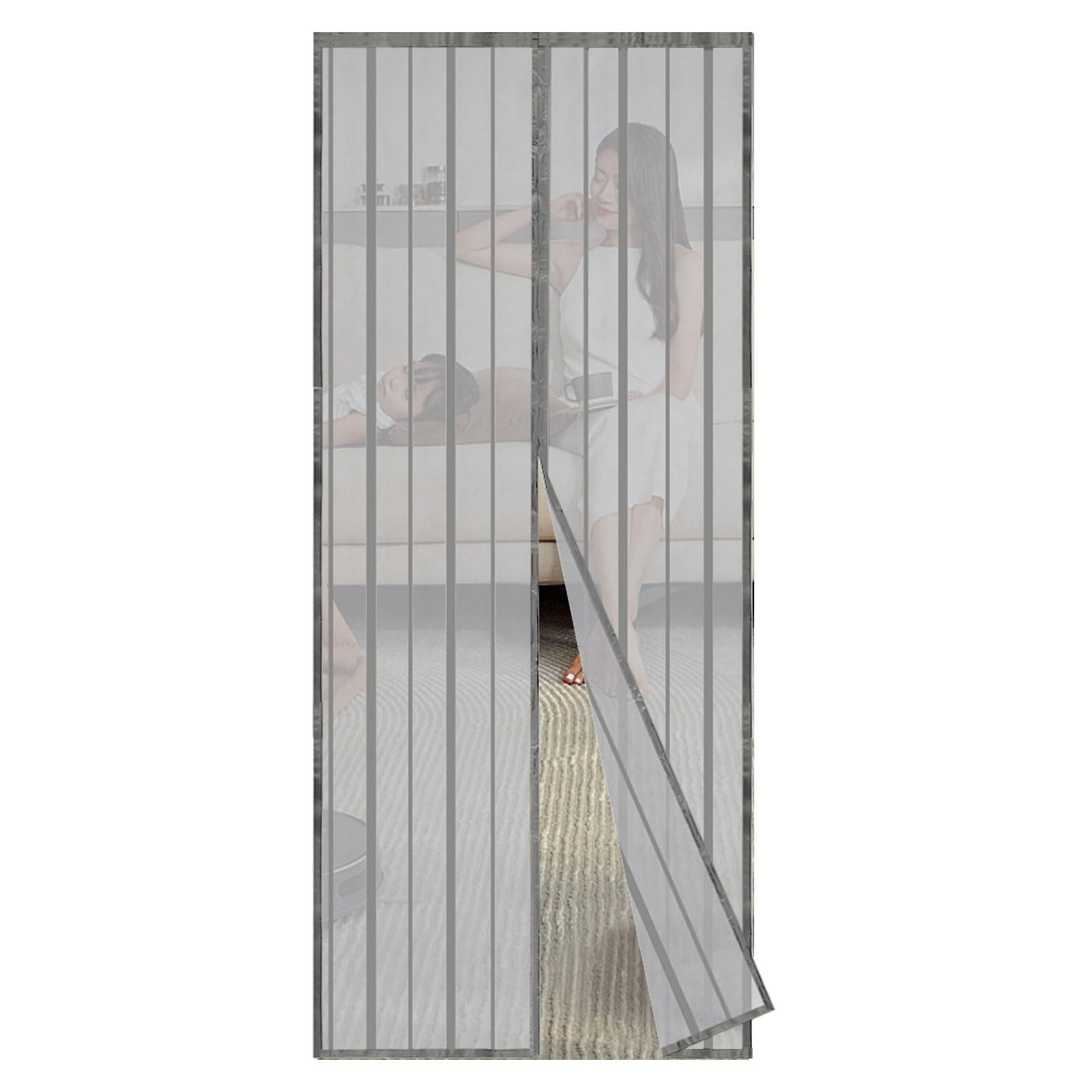 Sekey 100x220 cm Zanzariera Magnetica per Porta, anti Insetti, per Legno, Ferro, Porte in Alluminio, Facile da Installare, Non è Necessario Praticare Fori, Apertura e Chiusura Silenziosa, Grigio