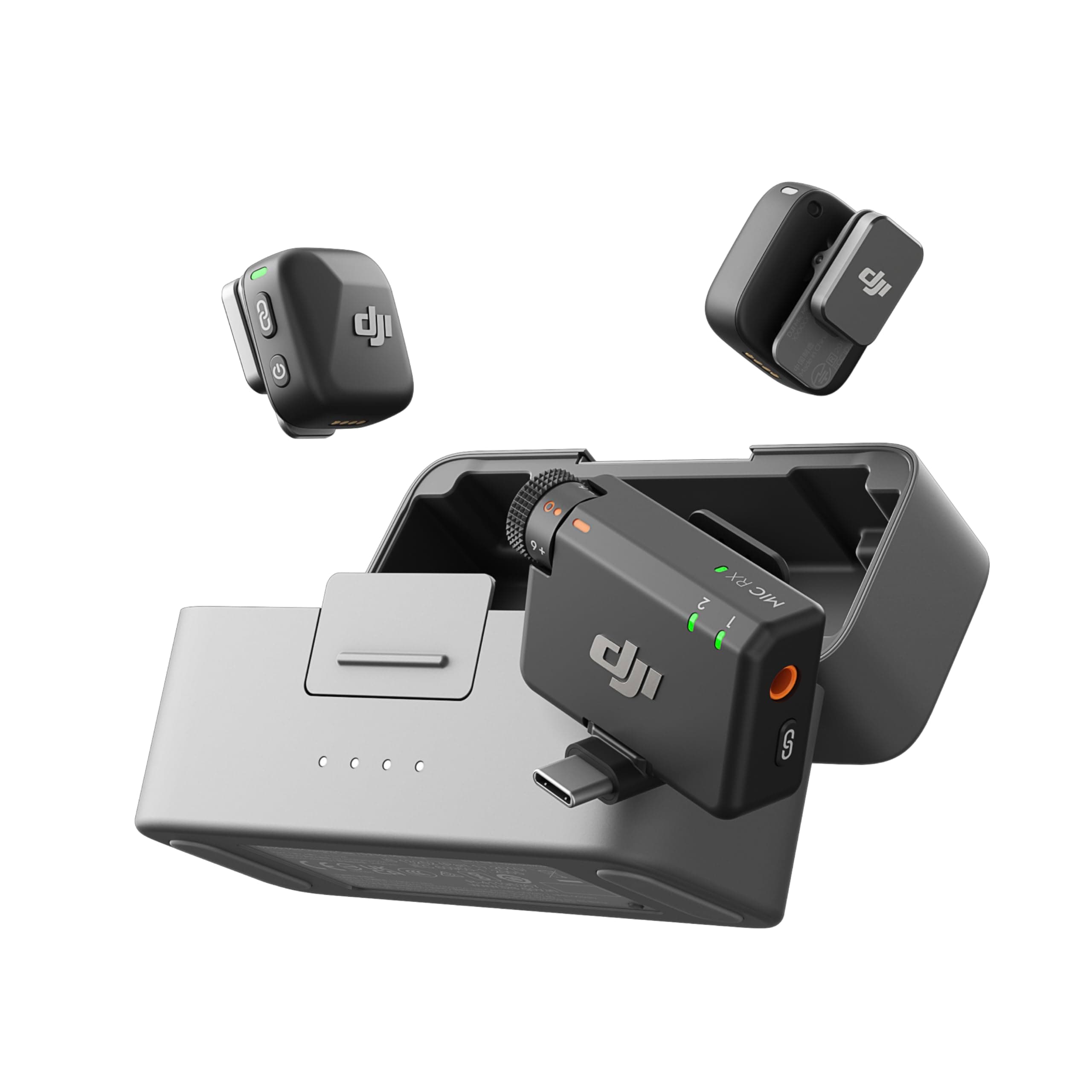 DJI Mic Mini (2 TX + 1 RX + Boîtier de Recharge), Ultra-léger, Audio de HQ, 48 h d’Utilisation, Annulation du Bruit, Limite Auto, Microphone sans Fil pour caméra/iPhone/Android, vlog, Streaming