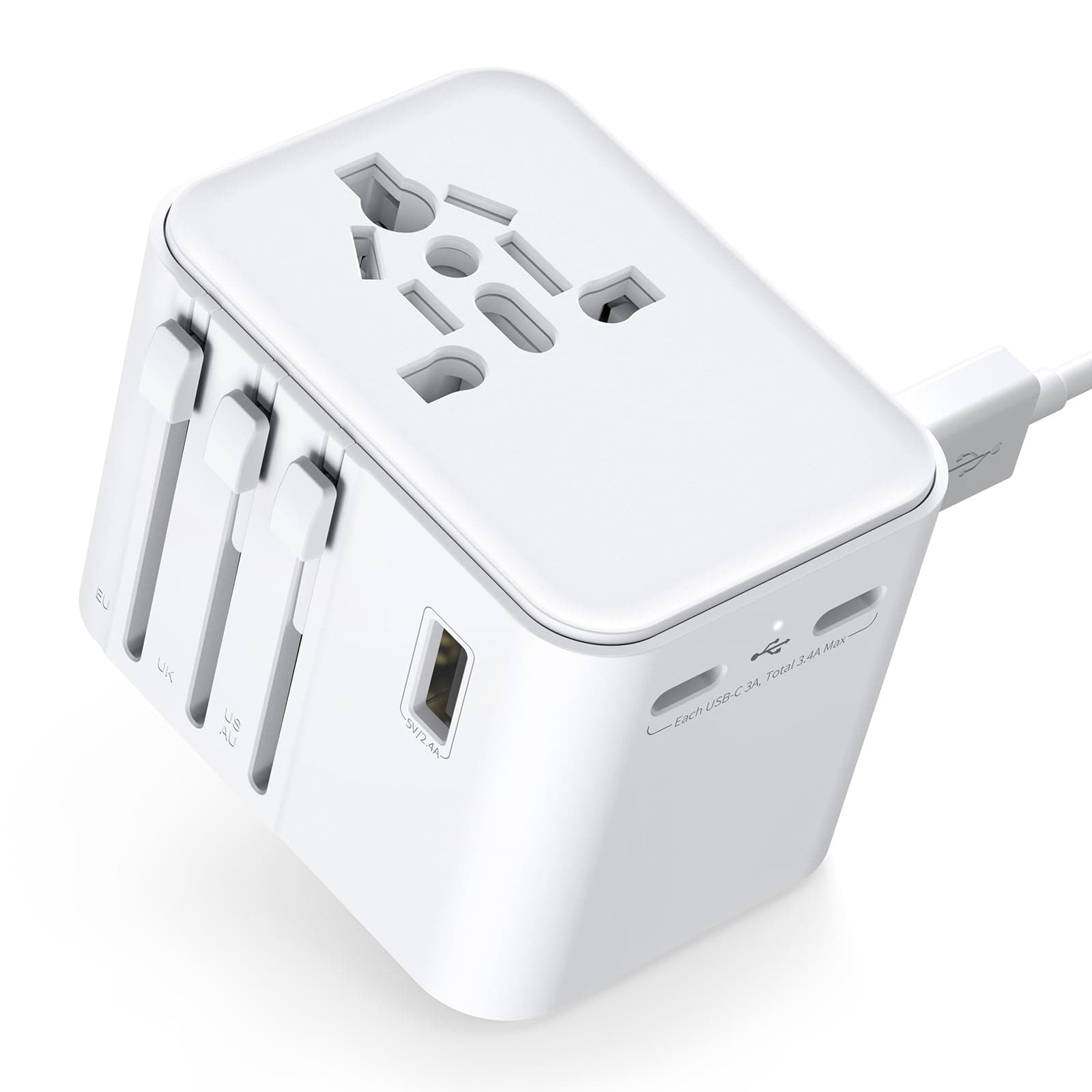 Adaptateur Prise Universelle Adaptateur Voyage avec 2 Ports USB A et 2 Ports Type C，France vers USA Canada UK Italie Australie Chine Japon Thaïlande，Prise Universelle Voyage
