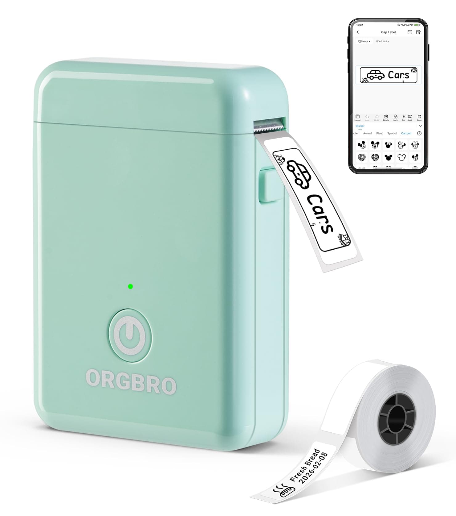 ORGBRO X1 Etichettatrice Termica Portatile Bluetooth - Mini Stampante per Etichette Adesive Senza Inchiostro/Cartucce con 1 Rotolo Incluso, Compatibile con iOS/Android per Casa, Ufficio (Verde)