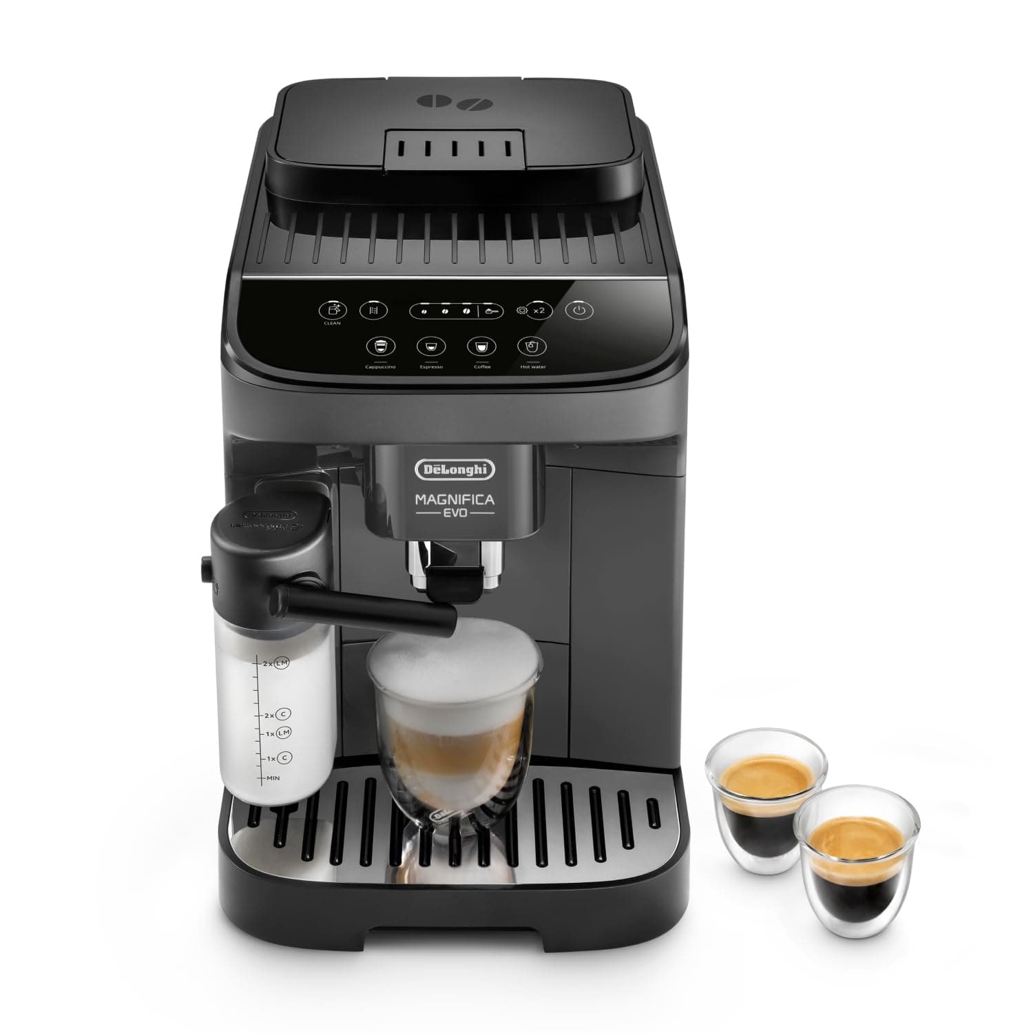De'Longhi Magnifica Evo ECAM292.52.GB Macchina Automatica per Caffè in Chicchi, Macinacaffè Integrato, Pannello Comandi ad Icone, LatteCrema System con Caraffa Montalatte Automatica, 1450W, Nera