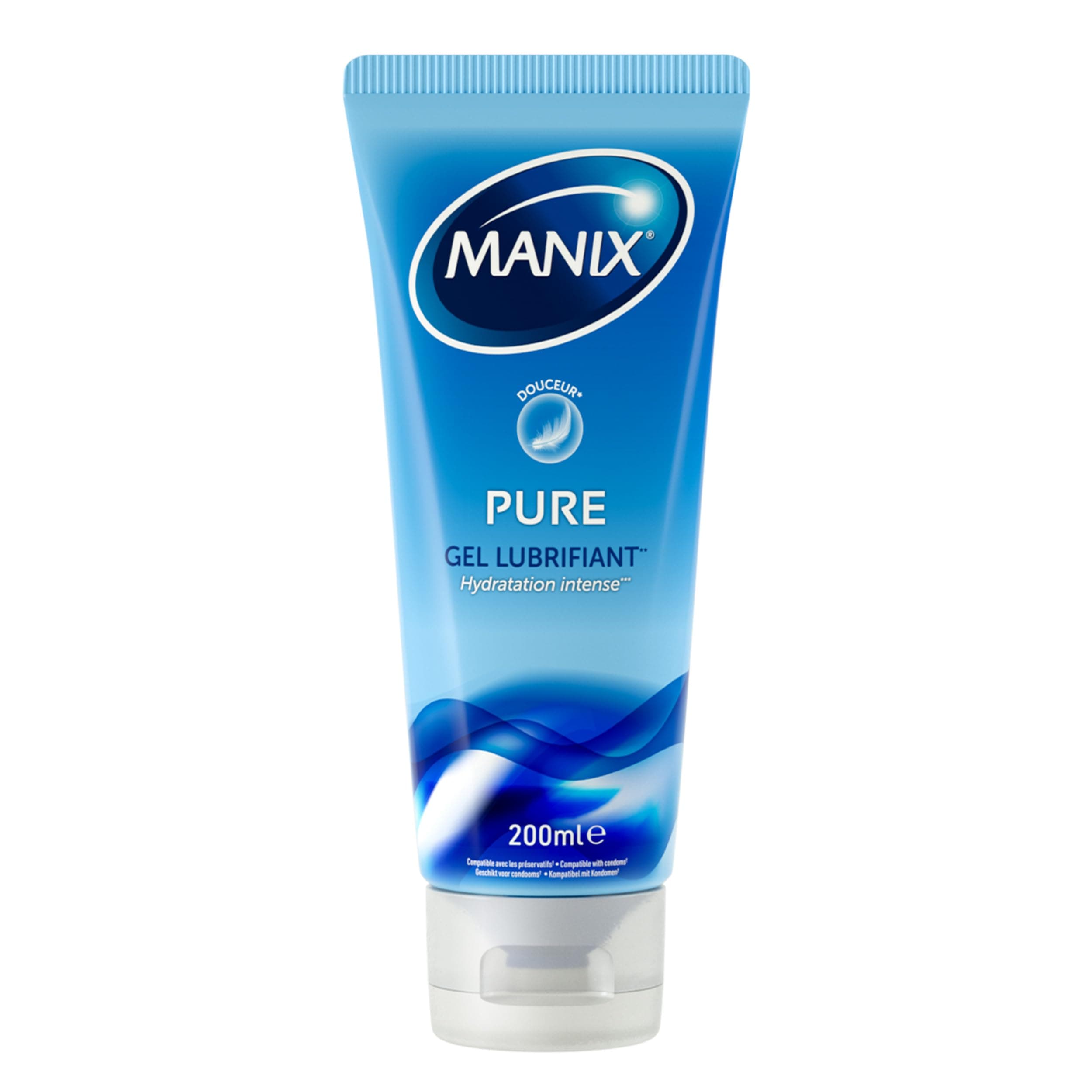 MANIX Pure Gel : Lubrifiant Intime (200mL) à Base d'Eau / Compatible avec les Préservatifs / Idéal pour les Rapports Vaginaux et Anaux