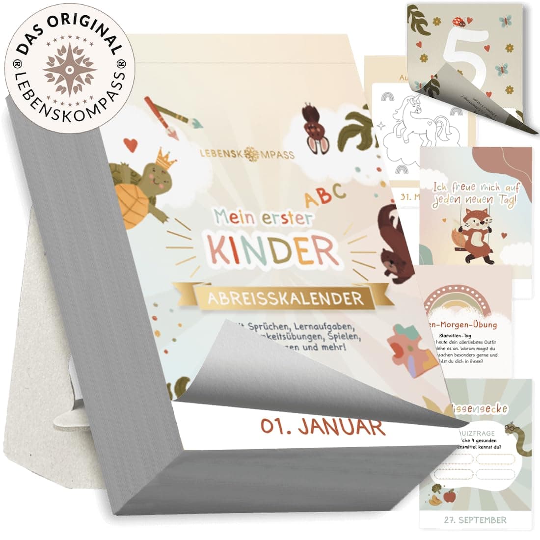 Lebenskompass undatierter Abreißkalender für Kinder - 365 Tage Achtsamkeit für Kinder - mit Kurzgeschichten, Rechen- & Schreibaufgaben, Spielen, Quizfragen und mehr