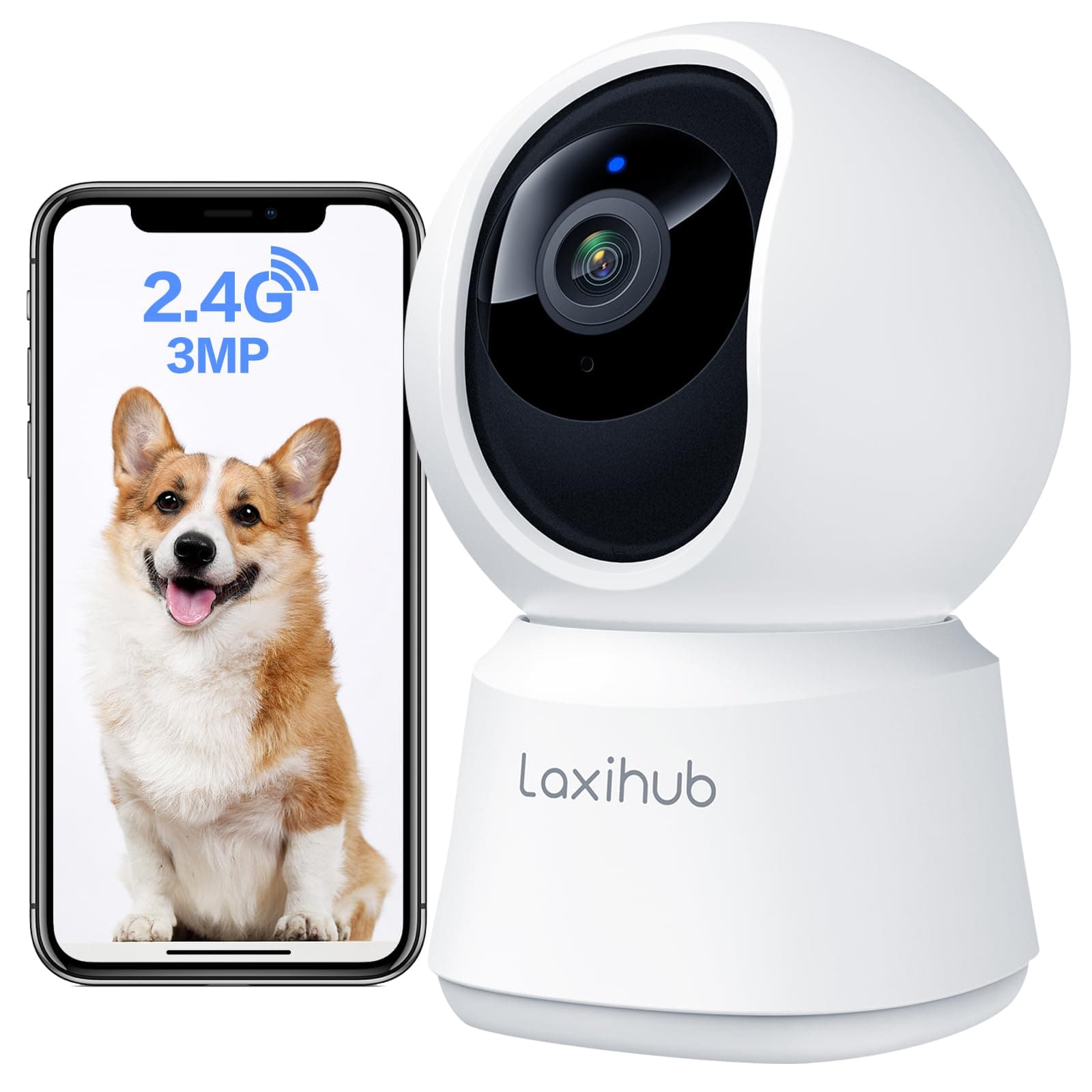 LAXIHUB 2K/3MP Camara Vigilancia WiFi Interior, 2.4GHz Camaras Vigilancia Domicilio WiFi, PTZ 355° Cámara para Perros y Mascotas en Casa con Voz, Visión Nocturna, Audio Bidireccional, con Alexa & App