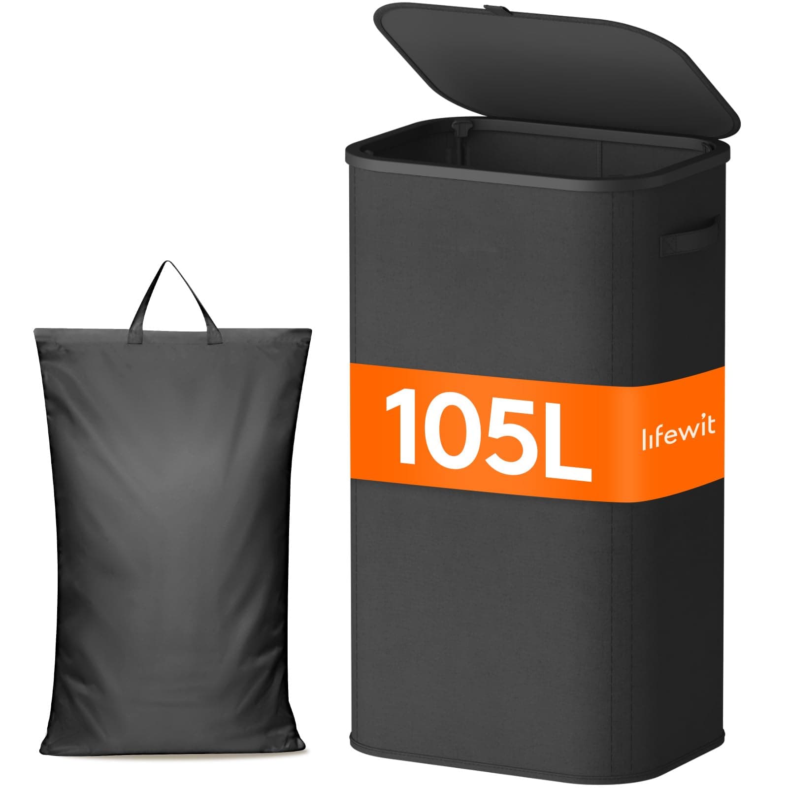 Lifewit Cesto Ropa Sucia, Cesta Ropa Plegable con Bolsa Extraíble y Asa, Cubo Ropa Sucia con Tapa, Laundry Basket para Dormitorio, Baño, Lavandería, Dormitorio, 105 L, Negro