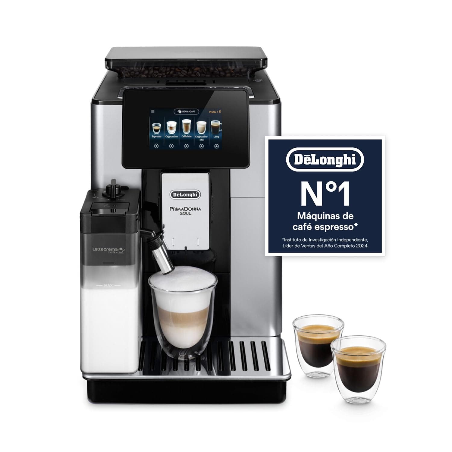 De'Longhi Perfetto Primadonna Soul ECAM612.55.SB Cafetera Superautomática Café y Cappuccino con Sistema de Leche LatteCrema, Tecnología Bean to Cup, 18 Bebidas, App Control