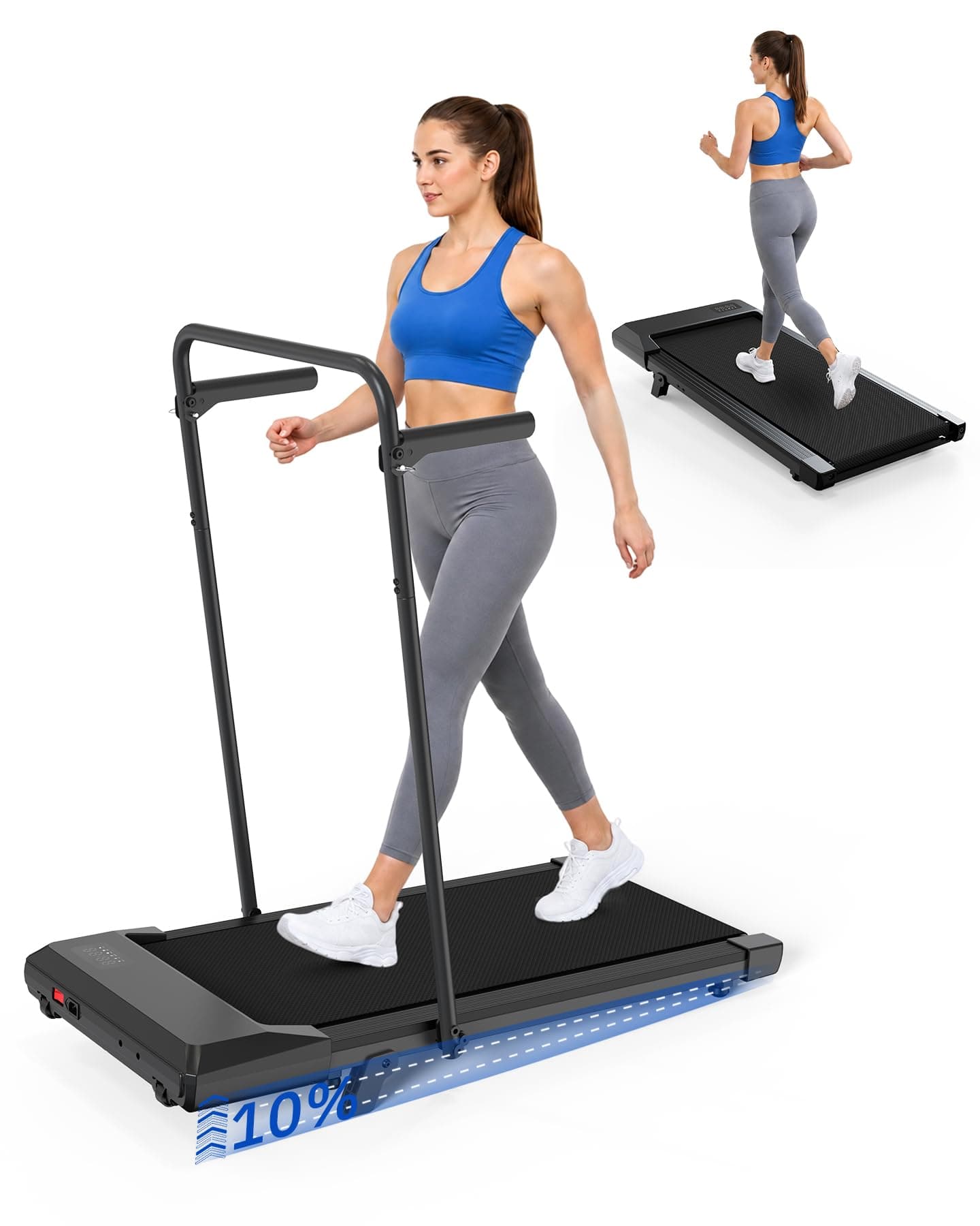 Superun Tapis de Course 10% Inclinable 1-12km/h Tapis de Marche Pliable | 3.0 HP Walking Pad Portables avec Rampes APP Contrôle Max 136KG avec Parcours d'entraînement et Courses Multi-Coureurs