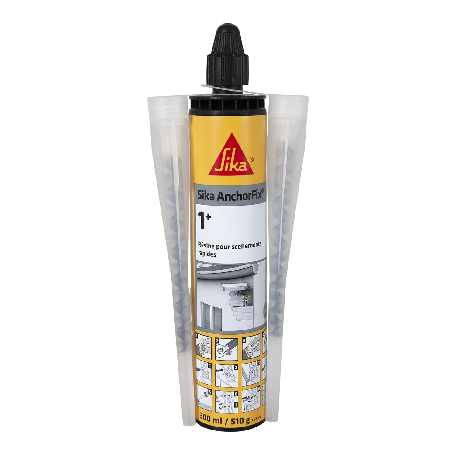 SIKA - Scellement chimique - Sika Anchorfix 1+ Ton Pierre - Int/Ext - Multi-matériaux - Scelle gonds, main courante, garde corps, store de terrasse - Durcissement rapide - Facile à appliquer - 300ml