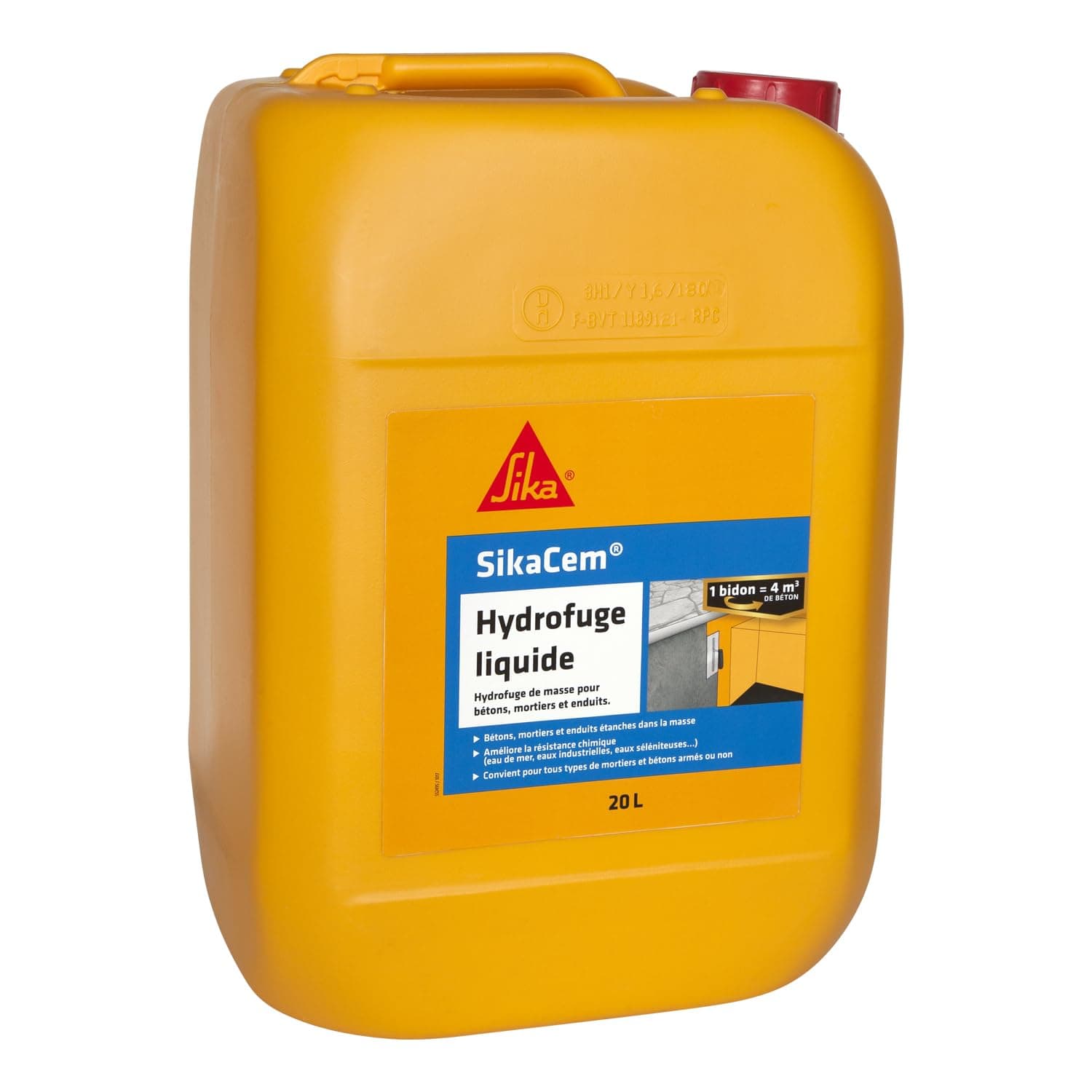 SIKA - Hydrofuge de Masse Liquide - SikaCem Blanc - Pour bétons, mortiers et enduits - Améliore la résistance chimique - Dosage facile - 20L