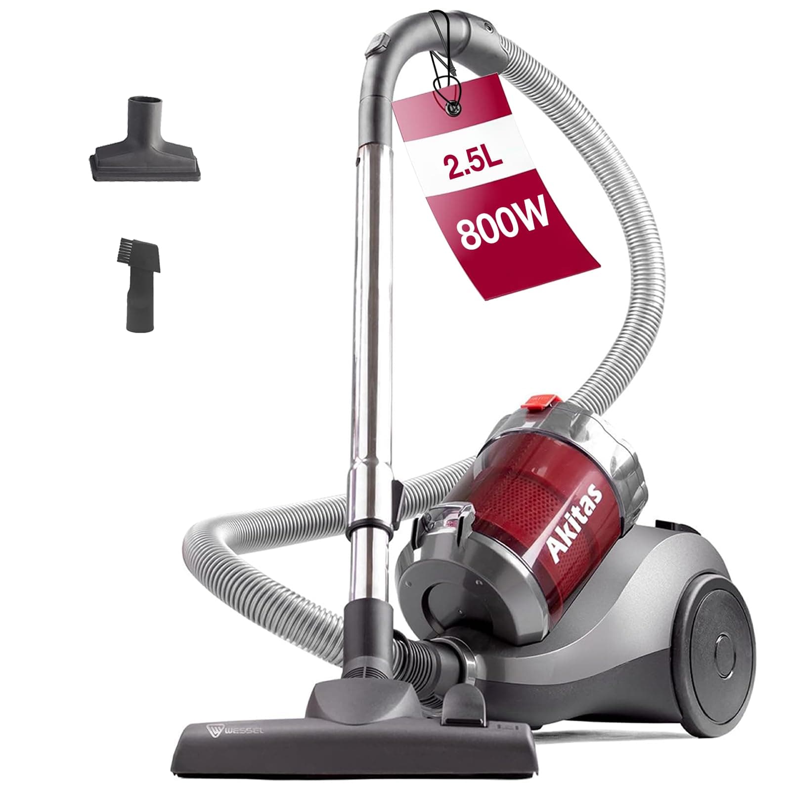 Akitas C6 Aspiradora Sin Bolsa 2.5L con Cabezal Alemán Wessel-Werk, 800W Potente Aspirador Trineo para Suelos Duros y Alfombras