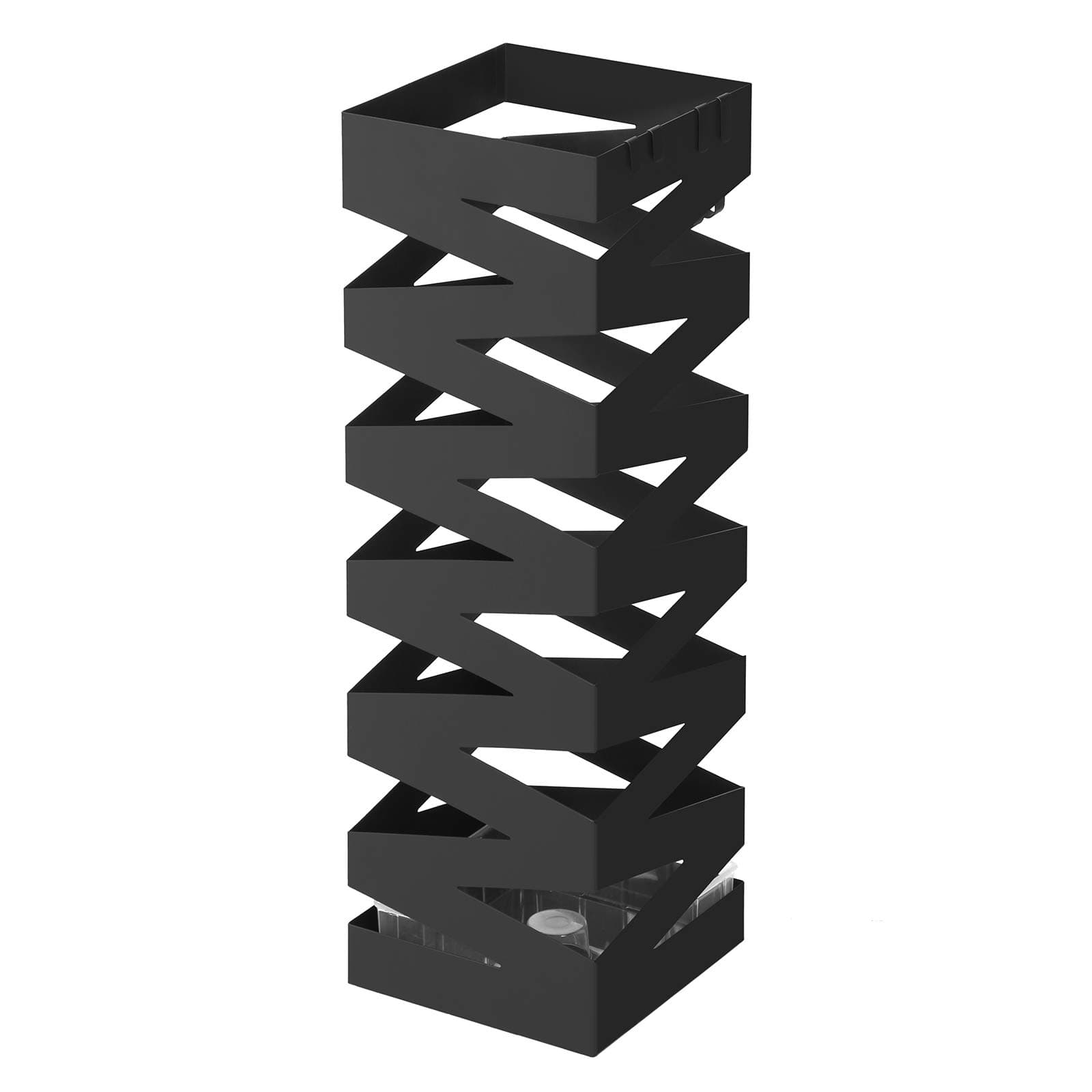 SONGMICS Regenschirmständer aus Metall, Schirmständer, quadratisch, 4 Haken und eine herausnehmbare Wasserauffangschale, 15,5 x 15,5 x 49 cm, schwarz LUC16B