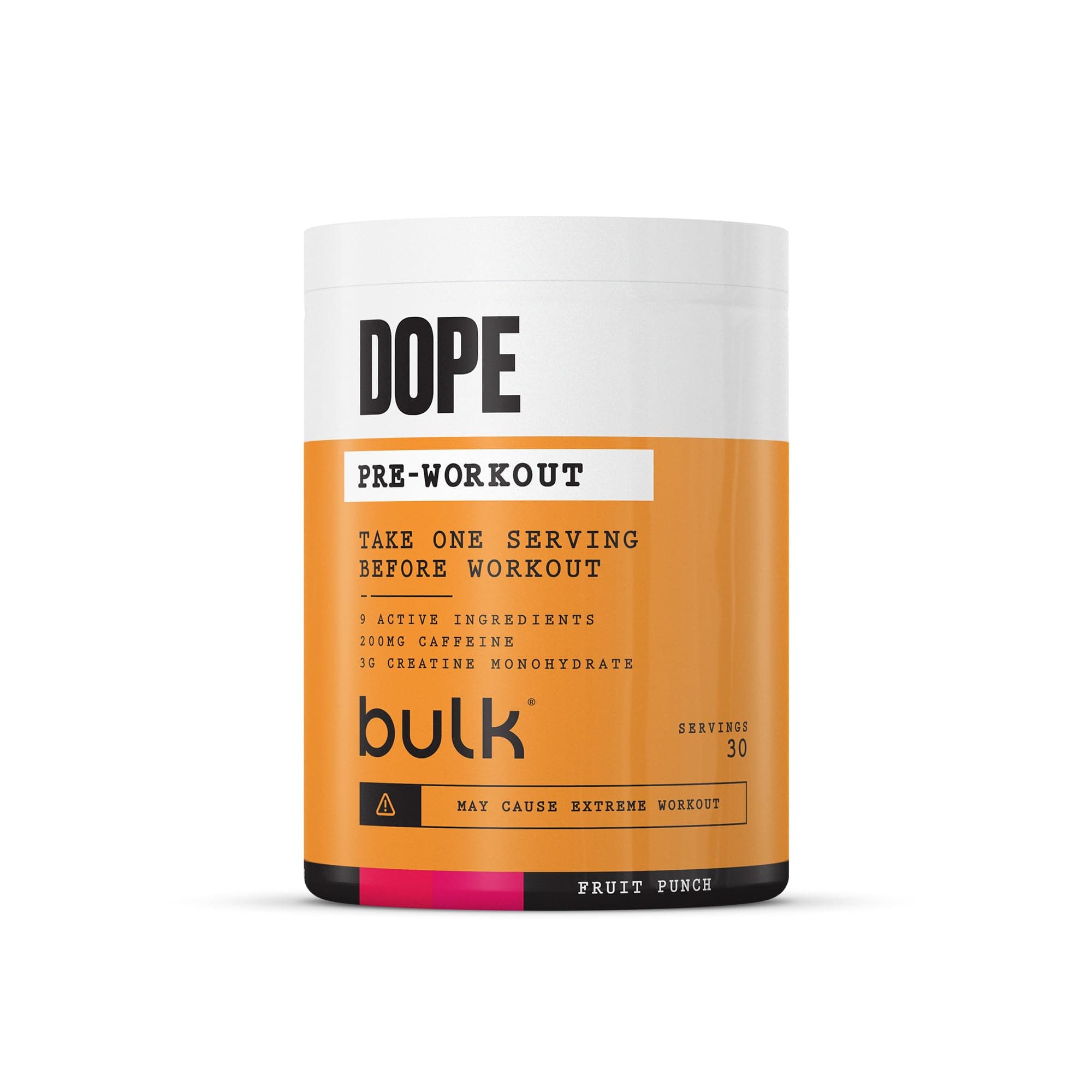 Bulk Poudre Pré-Workout Dope | Punch aux Fruits | 3g Creatine per Serving | 200mg Caffeine | Citrulline Malate & Arginine AKG | Beta-Alanine | Energy, Focus & Performance | 510g Supplement