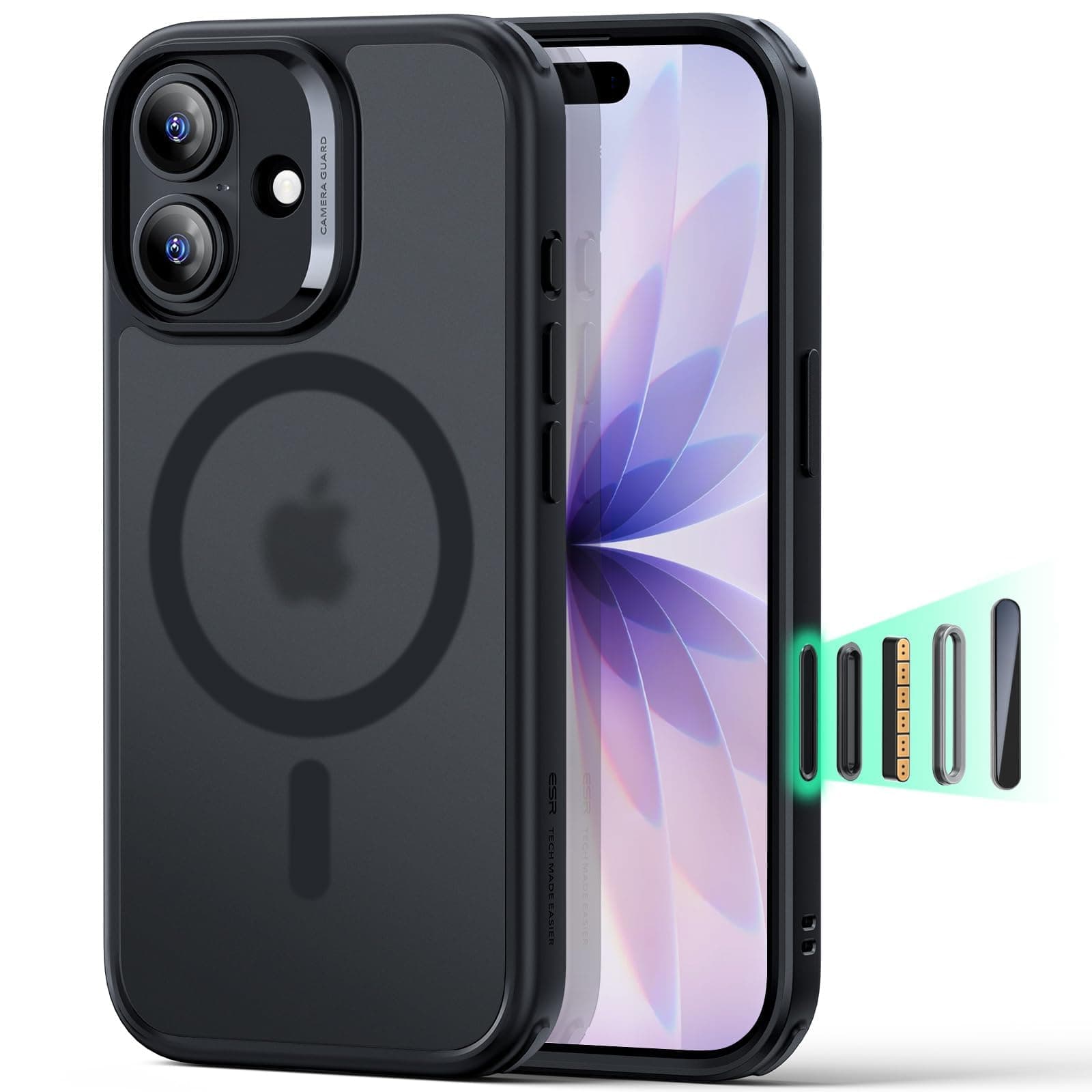 ESR für iPhone 17 Hülle mit Kamerasteuerung Capture Button, Kompatibel mit Magsafe, Magnetische Handyhülle für iPhone 17 Case, Zertifizierter Militärschutz Starke Stoßfest, Mattschwarz
