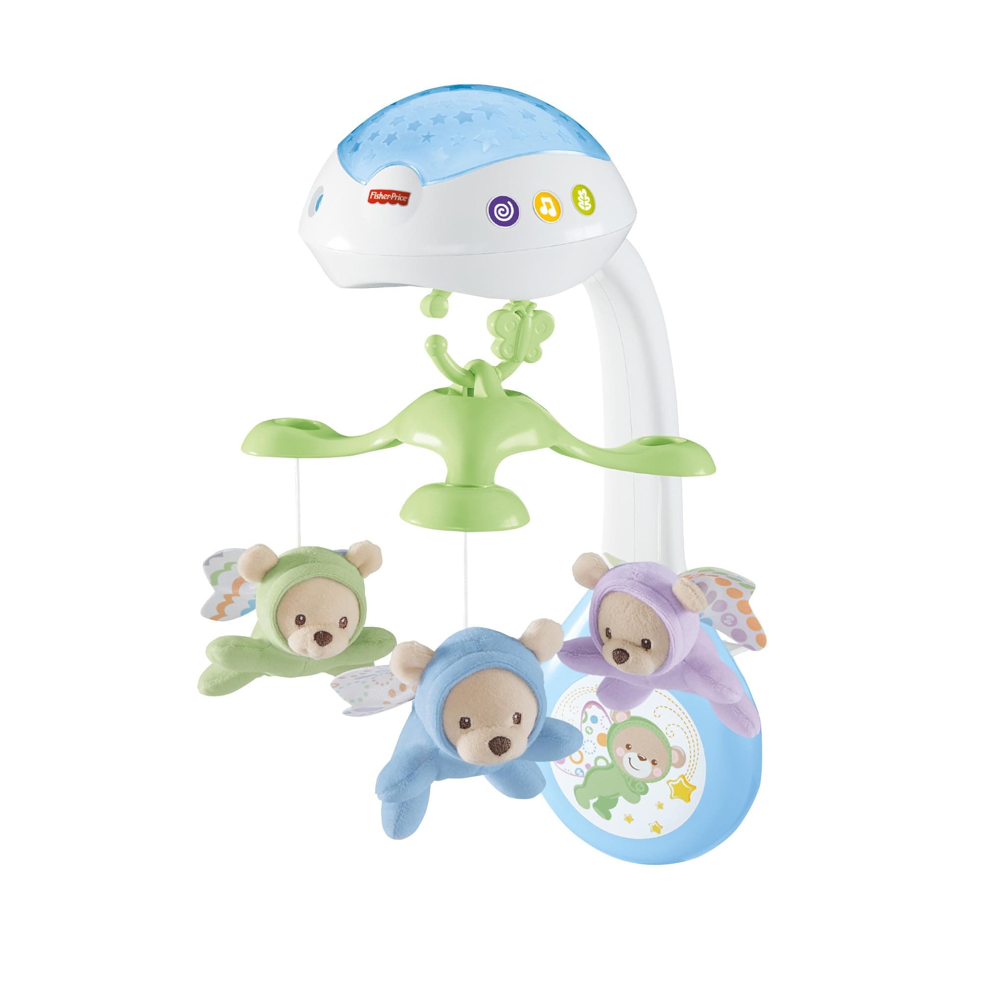 Fisher-Price Móvil Ositos Voladores - Producto para Bebés - 3 Opciones de Sonido - Con 3 Ositos - Control Remoto - Regalo para Bebés de 0+ Meses - CDN41
