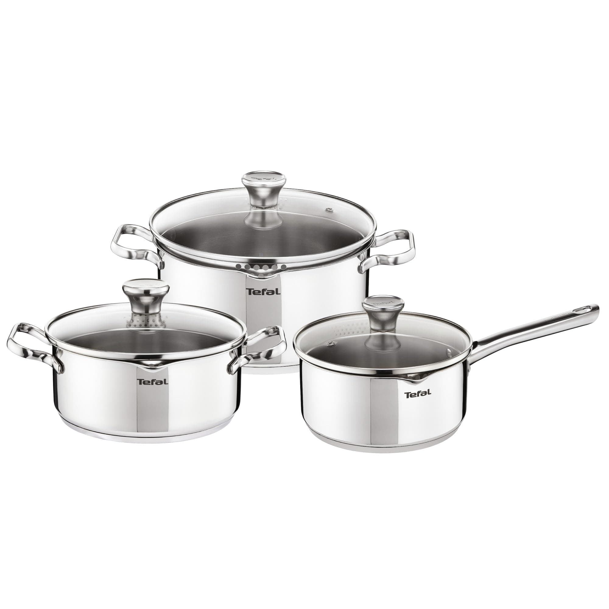 Tefal Batterie de cuisine 6 pièces, Casserole 16 cm, Faitouts 20/24 cm, Couvercles en verre, Induction, Acier inoxydable 18/10, Garantie 10 ans, Base 3 couches, Duetto On A705S636