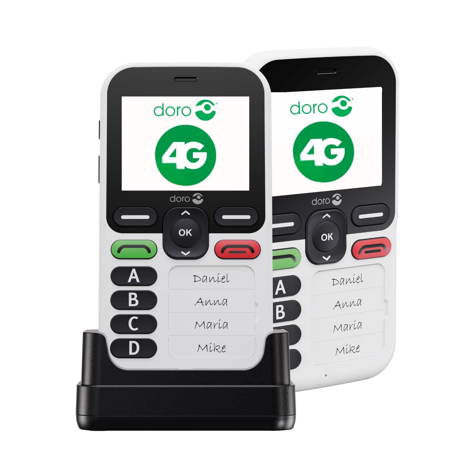 Doro - Leva X10- Téléphone Portable Senior- Téléphone 4G Débloqué- 4 Numéros Pré-Enregistrés- Touche d'Assistance avec GPS- Minuterie de Sécurité- SMS Uniquement- Socle Chargeur Inclus -Blanc