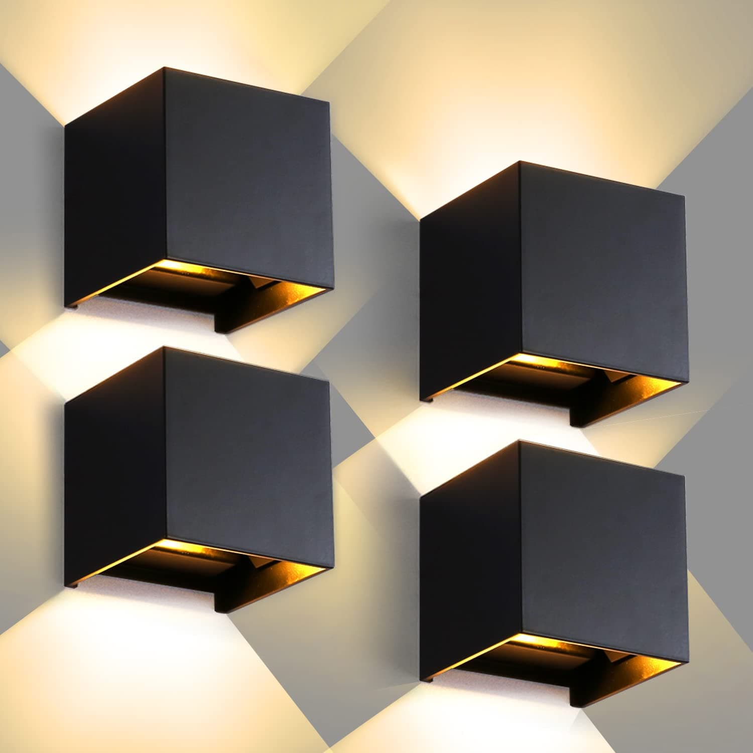 CANMEIJIA 4 Pièces Applique Murale Exterieur Interieur LED, Lampe Exterieur Murale 12W Moderne Noir IP65 Lampe Murale Extérieures 3000K Réglage de l'angle d'éclairage pour Couloir Chambre