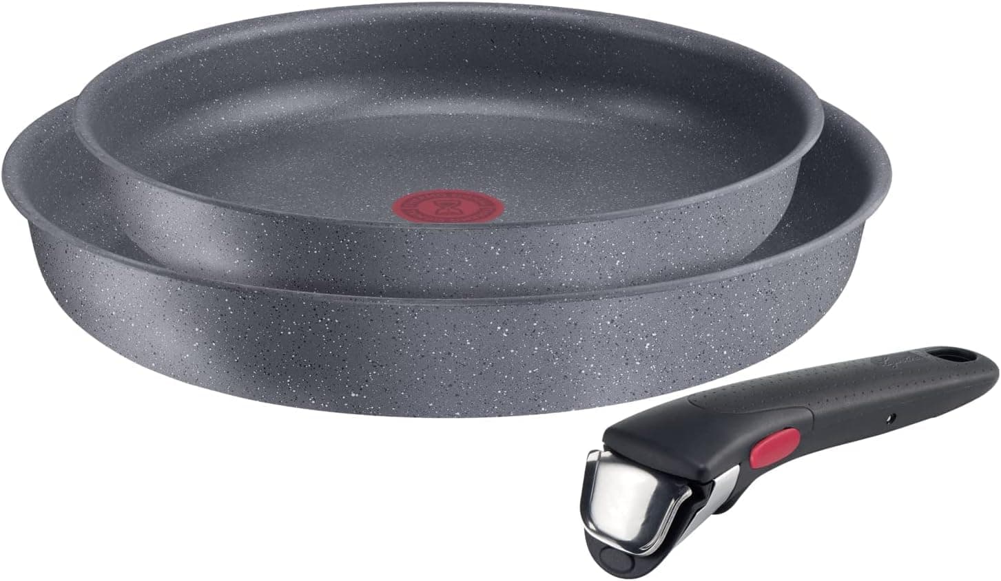 Lagostina Ingenio Mineralis Set Padelle Antiaderenti con Corpo in Alluminio 100% Riciclato, Adatto all’Induzione, 3 Pezzi, Batteria di Pentole con 2 Padelle Ø 24 e 28 cm e Manico Removibile