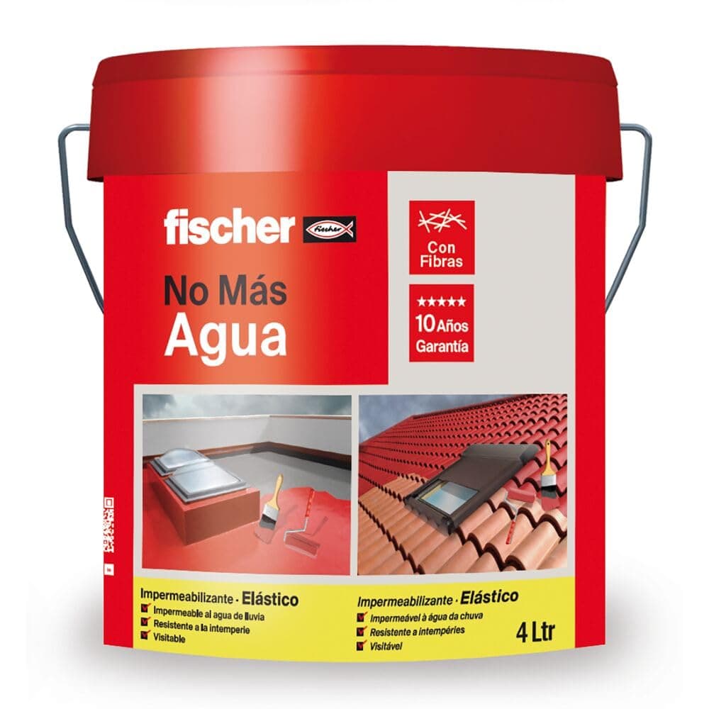 fischer - Pintura Impermeabilizante con Fibras | Resistente al Agua y Exteriores | Protección Elástica y Antideslizante | Ideal para Terrazas, Techos y Superficies Expuestas | 4L (Cubo 5kg) | Rojo
