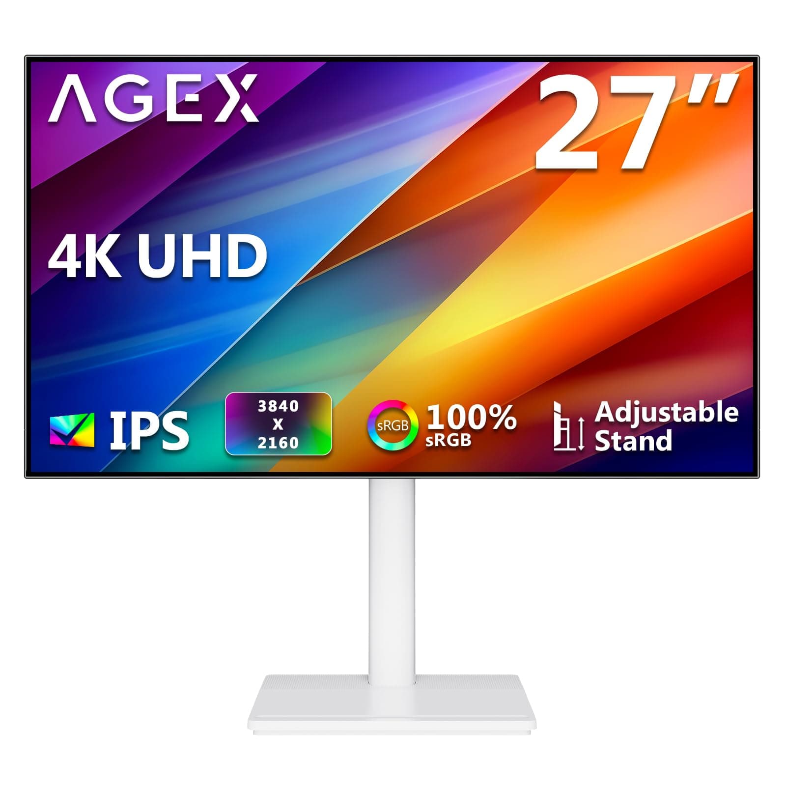 Z-Edge AGEX Ecran 4K UHD 27 Pouces 3840x2160, IPS LED, 400 CD/m², FreeSync, Moniteur Gaming Blanc, HDR10, DP & HDMI, Réglable en Hauteur, Inclinable, Pivotant, Noir