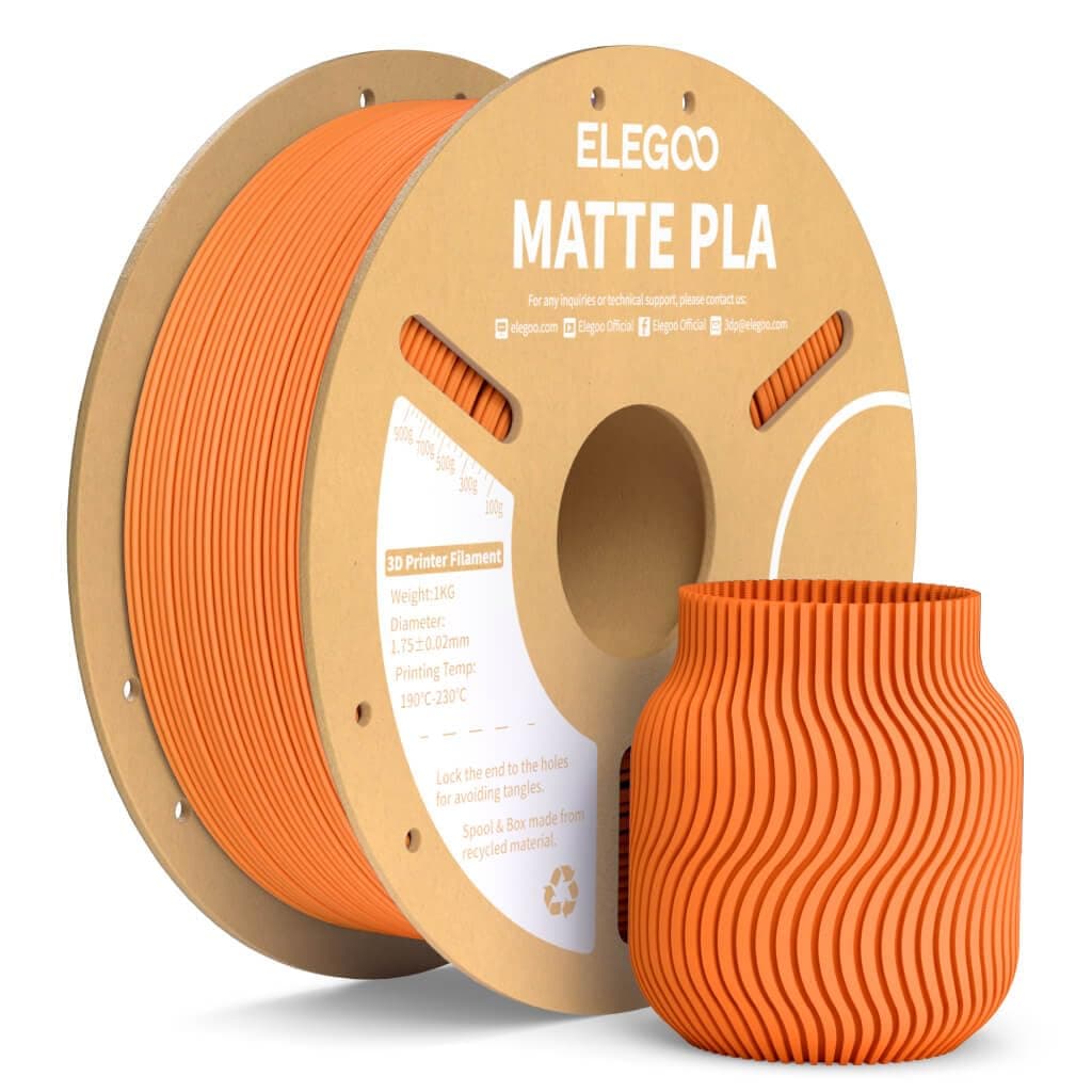 ELEGOO Filament PLA Matte Orange 1KG 1.75mm Filament pour Imprimante 3D Précision Dimensionnelle +/- 0.02mm, Bobine de 1kg de carton (2.2lbs) pour la plupart des Imprimantes 3D FDM