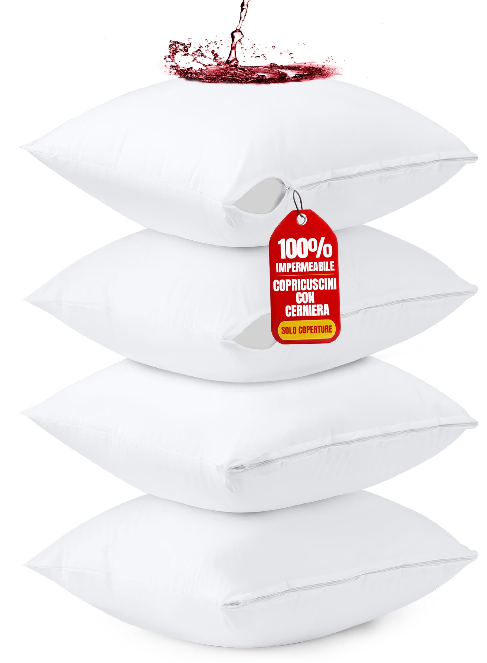 Utopia Bedding Copricuscini Impermeabili 80x80 cm (Set di 4) con Cerniera, Federe Cuscini Letto Certificato Oeko-TEX