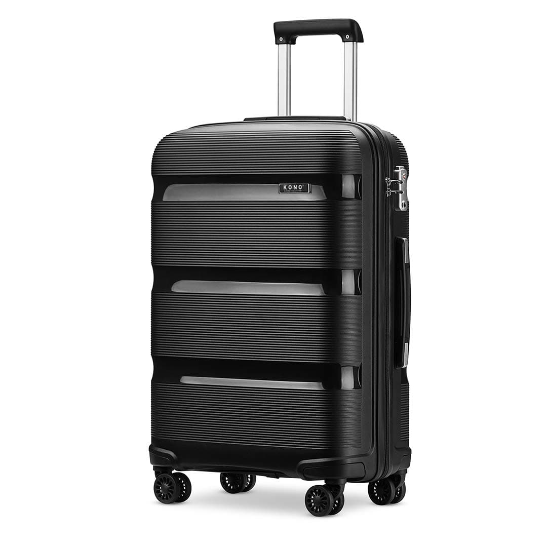 Kono Valise Trolley Grande Taille 76 cm Valise Rigide Enregistrement en Polypropylène Légere à 4 roulettes avec Serrure TSA Intégré 100L (Noir)