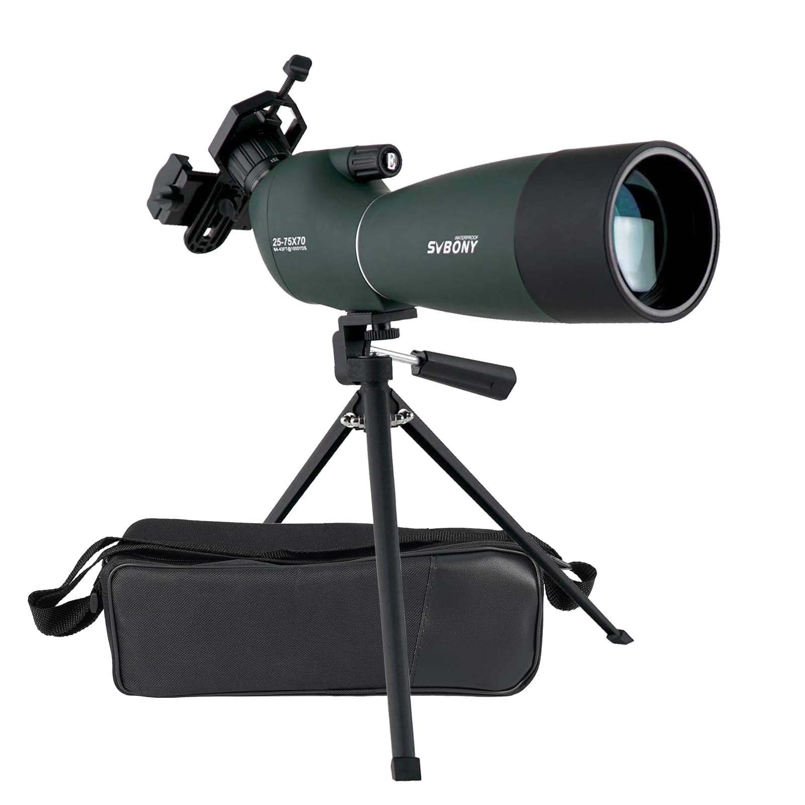 Svbony SV28 Telescopio Terrestre 25-75x70 Impermeable Prisma BAK4 Lente Óptica Recubierta MC Zoom Spotting Scope con Trípode y Adaptador de Phone