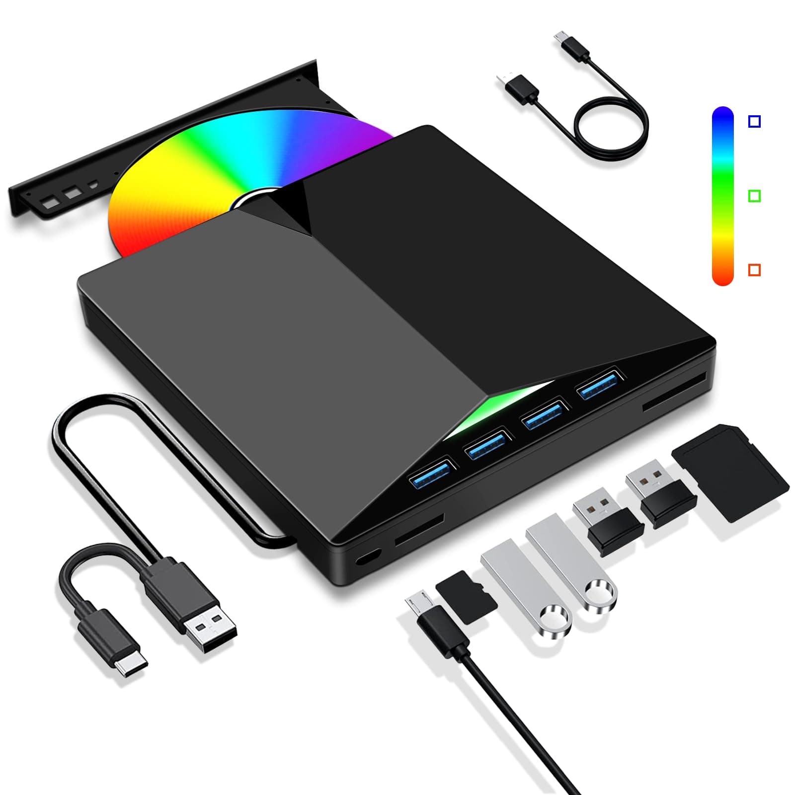 Dictien Lector CD Externo para PC, Superdelgado Grabadora DVD Externa Unidades USB 3.0 y USB-C Portátil -RW/ROM Estable para Laptop, Desktop, Windows XP/7/8/10/11/Vista/Linux/MacOS