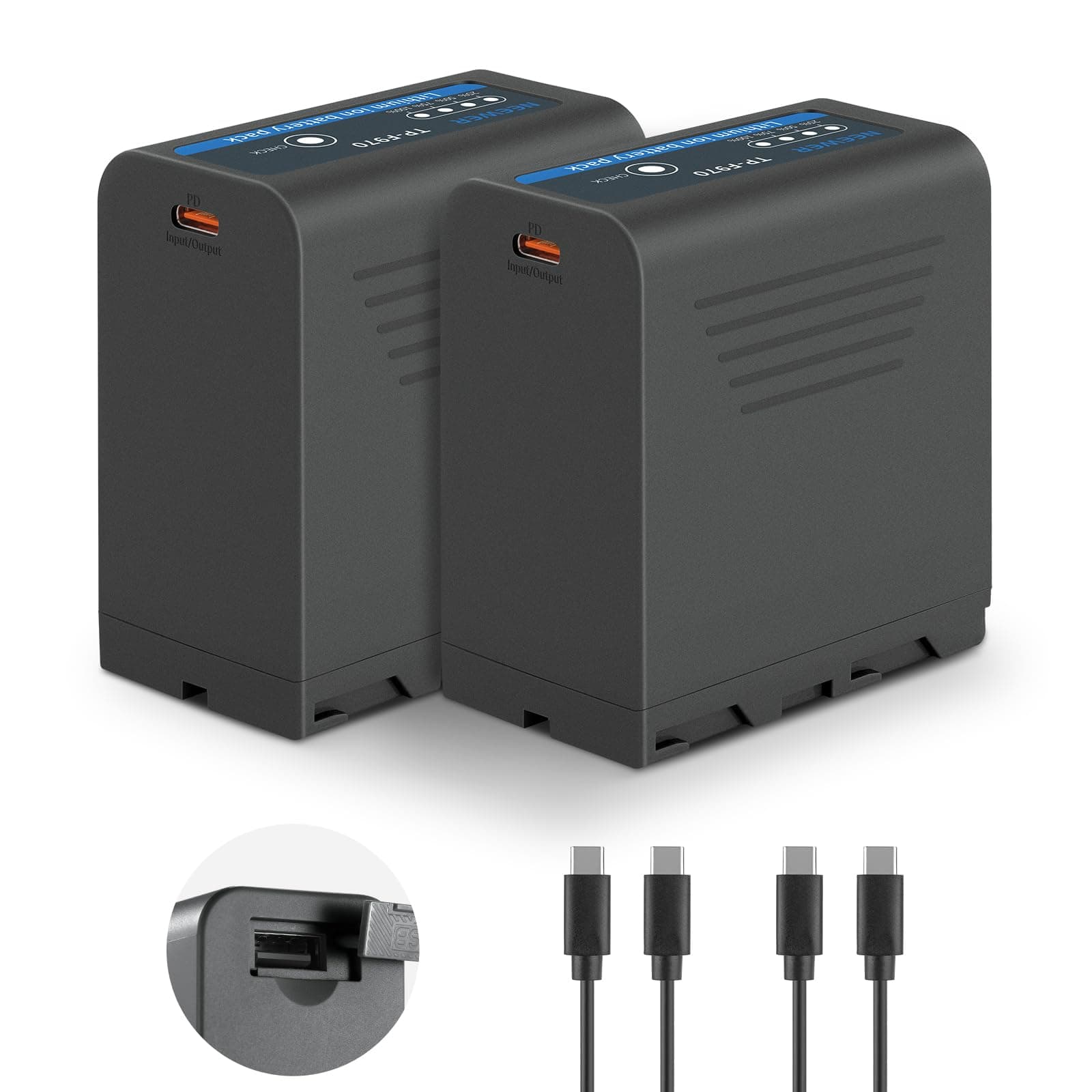 NEEWER Basics 2 Stück Battery NP-F970 Ersatzakkus 7800mAh Akkus kompatibel mit Sony NP-F550 750 950 970 FX3 FX30 A7 Canon R5 Nikon Z8 Kamera Camcorder LED Monitor, 30W Typ C PD Schnellladung, TP-F970