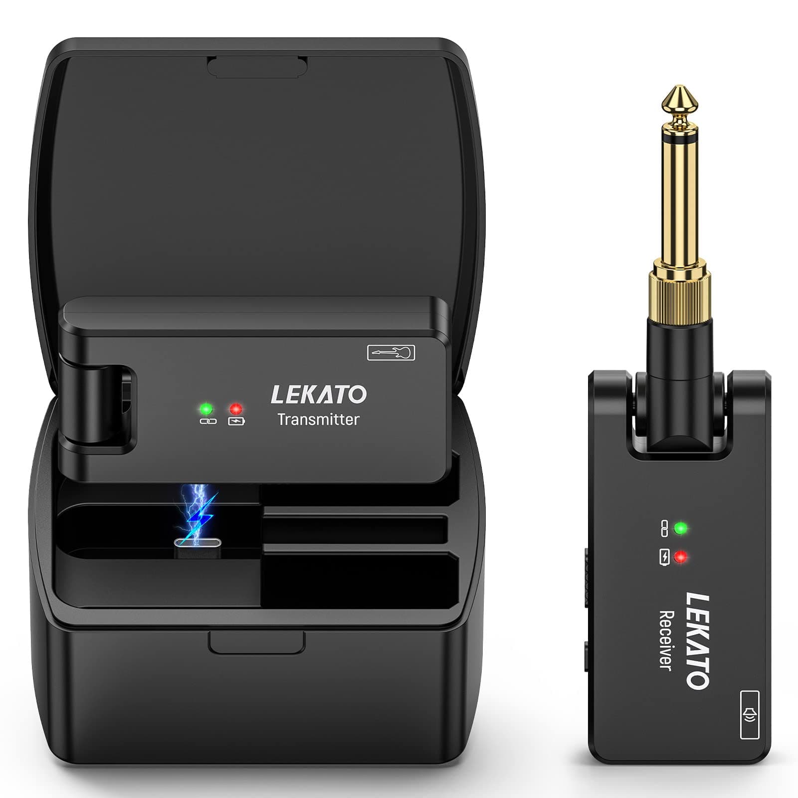 LEKATO Ricevitore Trasmettitore per Chitarra Wireless con Custodia di Ricarica Cavo per Chitarra Wireless 2.4G Jack per Basso Dispositivo per Chitarra Digitale Senza Fili per Chitarre Bassi Elettriche
