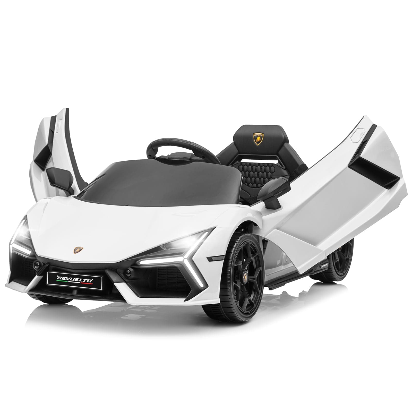 LALAHO Voiture électrique Enfants de Lamborghini 12 V Max avec Télécommande 2,4G Effets sonores + Lumineux (Blanc)