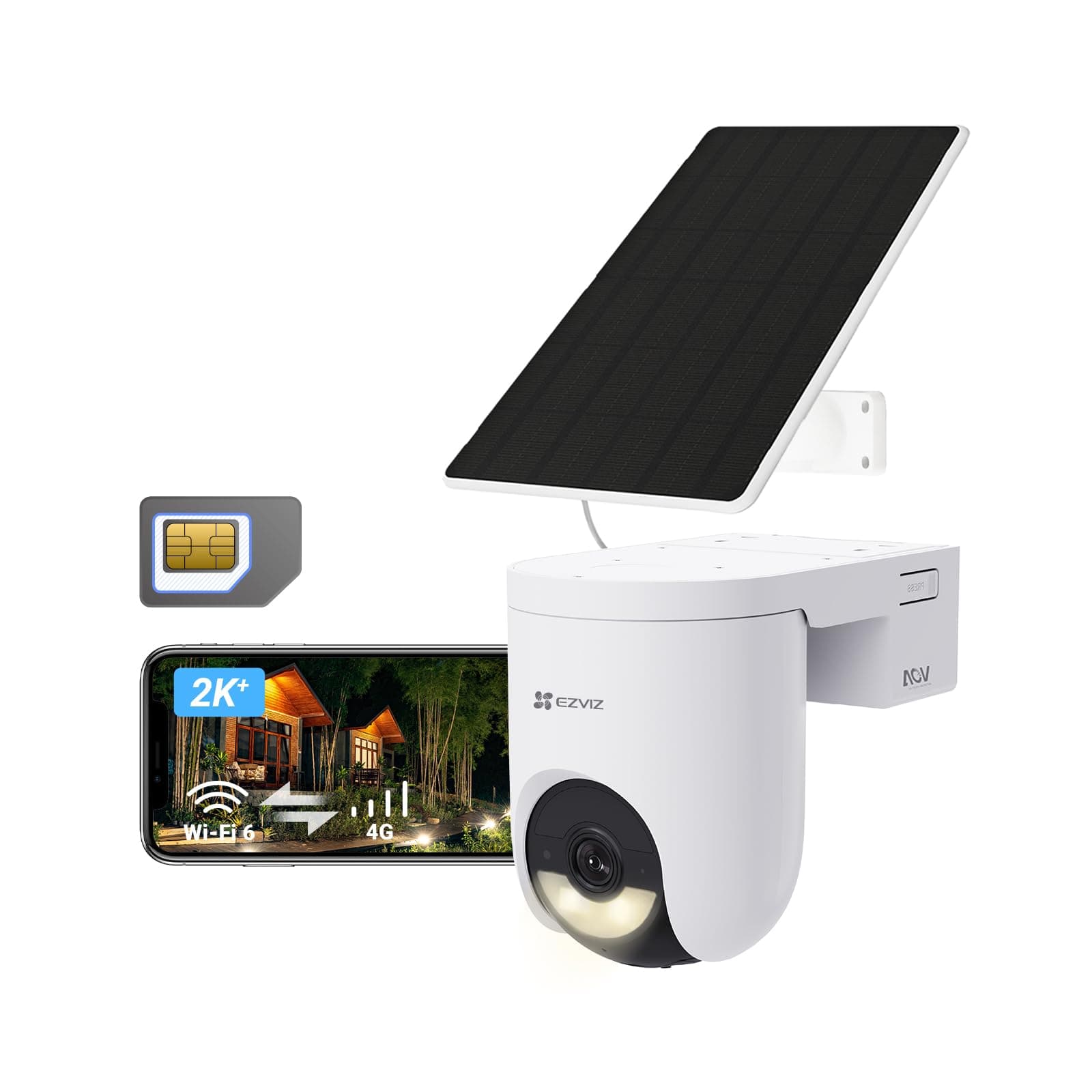 EZVIZ 4G LTE Camera Surveillance WiFi exterieure sans Fil avec Panneau Solaire 2K+,Carte SIM Incluse,4G/Wi-FI basc.Auto,ModeAOV,Détection Humaine/Véhicule,360° PTZ,Vision Nocturne Couleur,HB8 Lite 4G