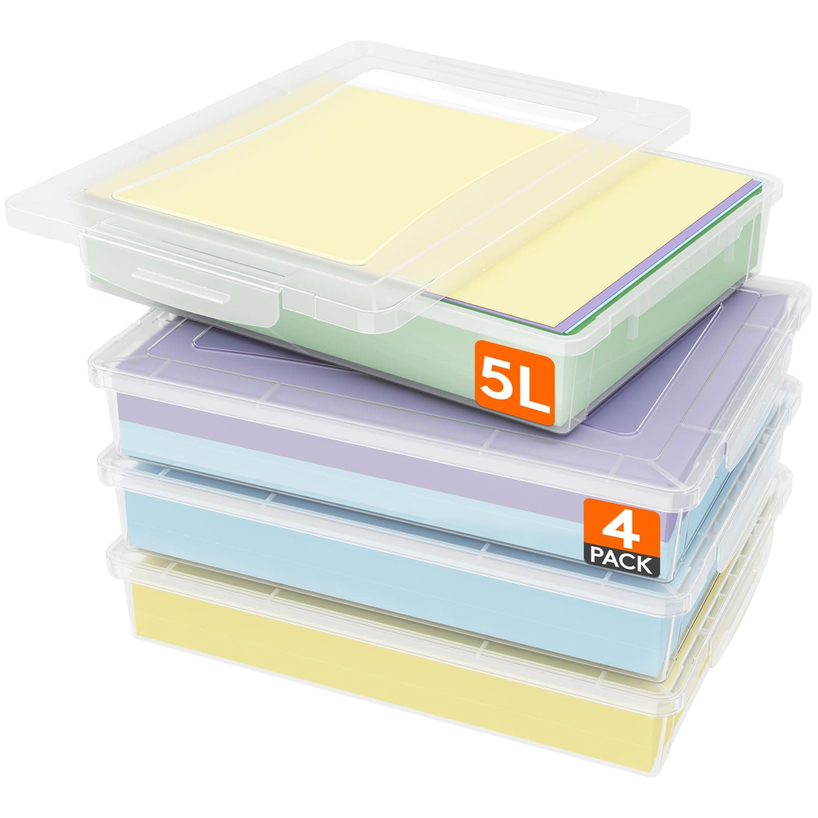 Lifewit 4 Pack 5L Aufbewahrungsbox A4 mit Deckel, Din A4 Box mit Clip-Verschlüsse, Dokumentenbox Archivbox, Storage Box für Bastelmaterial Papier Foto Künstlerbedarf Werkzeug, 32 x 23 cm/12x9, Klar