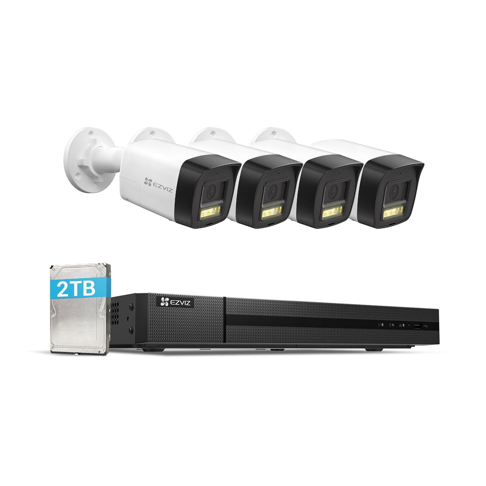 EZVIZ 4K Caméra de Surveillance Extérieure, Kit Vidéo Surveillance avec 8CH 2To NVR et 4X Caméra PoE 8MP, Détection de Personne/Véhicule AI, Vision Nocturne de 30m avec Audio, IP67, H3K PoE 4K kit