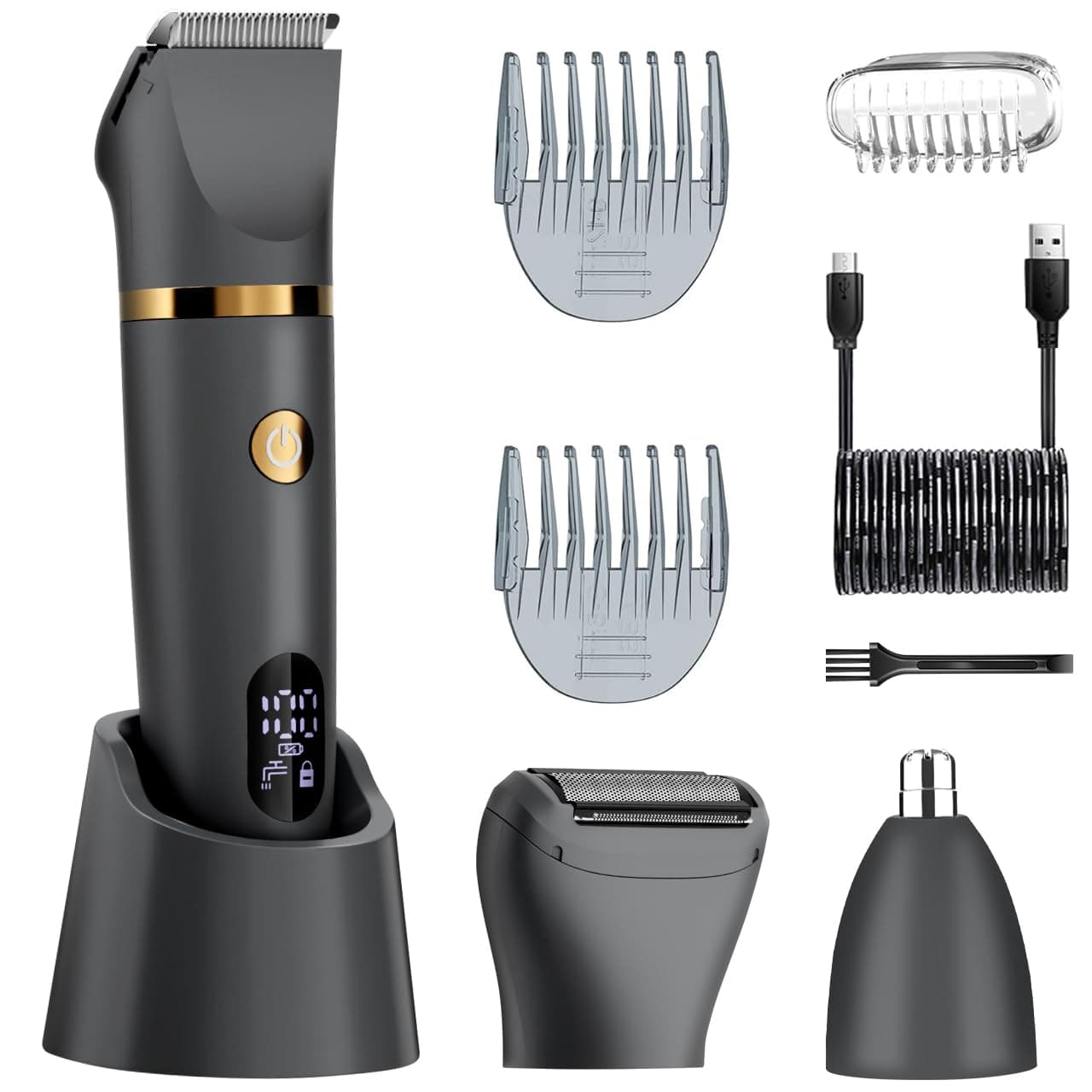 Scttomon Body Trimmer per gli uomini, Ball Pubic Hair Trimmer, Body Foil Rasoio Rasoio Naso Ear Impermeabile Wet/Dry Groomer Display LED