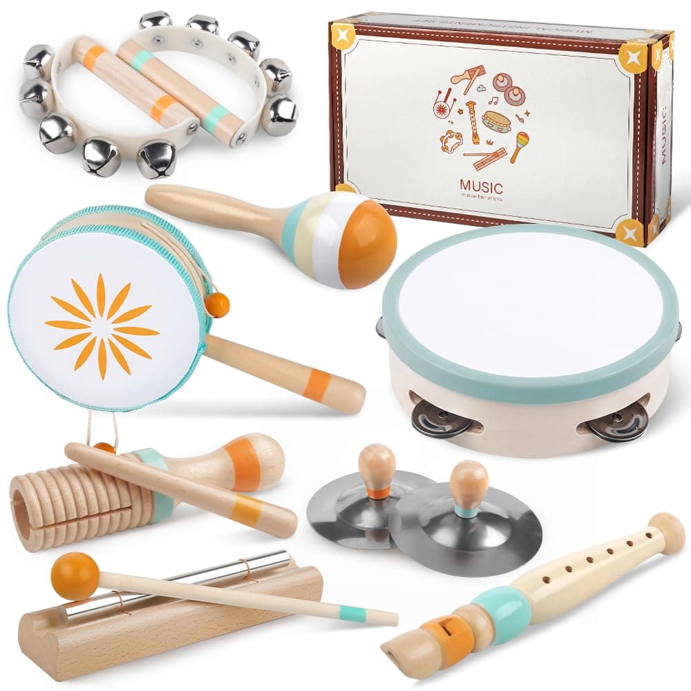 Instrumentos Musicales para Bebés - Juguetes de Madera Montessori para Niños de 1 a 3 Años, Instrumentos de Percusión, Cumpleaños (8 en 1)