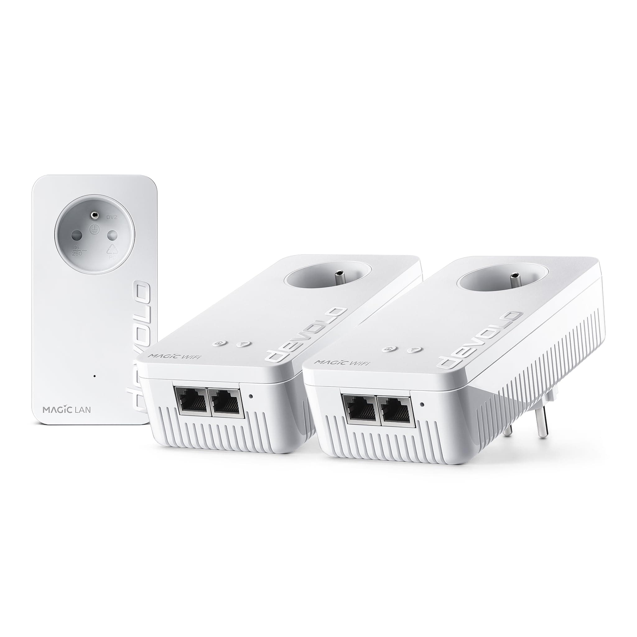 devolo Magic 2 WiFi 5 (ac) Multiroom Kit : 3x Adaptateurs CPL WiFi, Prise Gigogne (2400 Mbits, 5x Ports Gigabit Ethernet) idéal télétravail et streaming, prise française