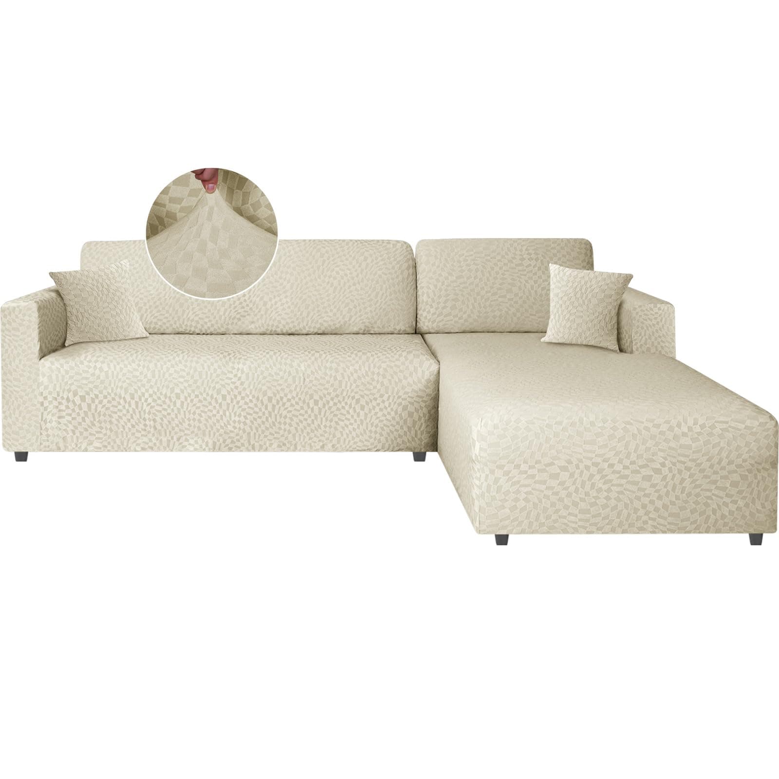 Ystyle Funda Sofa Chaise Longue Ajustables Izquierdo Derecho, Cubre Sofa Chaise Longue, 2 Piezas Protector Sofa Elasticas ChaiseLongue, Funda Sofa L (2 Plazas+2 Plazas, Beige)