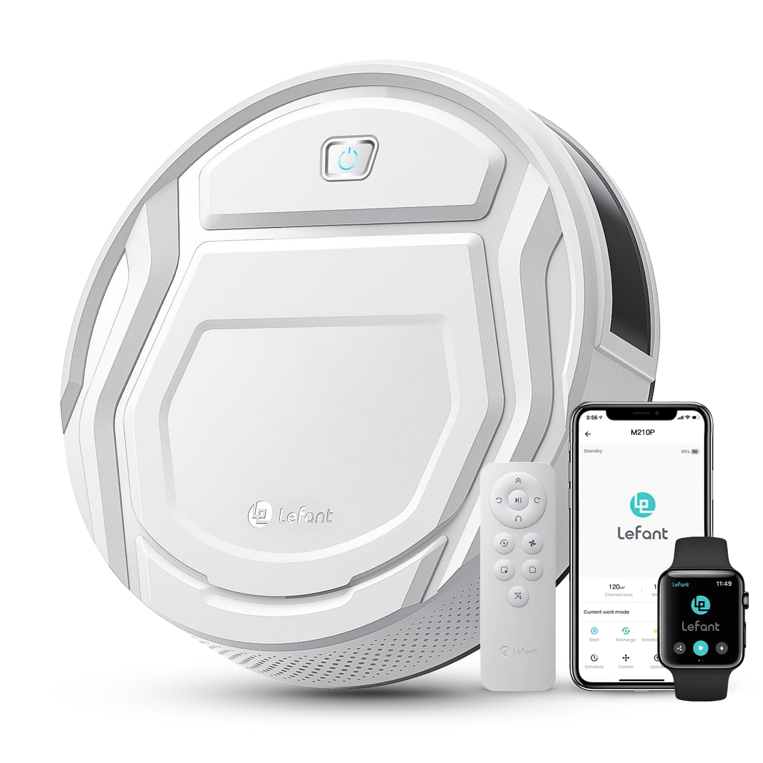 Lefant Aspirateur Robot avec Télécommande, 2200Pa Robot Aspirateur Autonomie Mince Silencieux, Connecté avec WiFi/Alexa/App, Programmable, Idéal pour Les Poils d'animaux Tapis Sols Durs, M210 Blanc