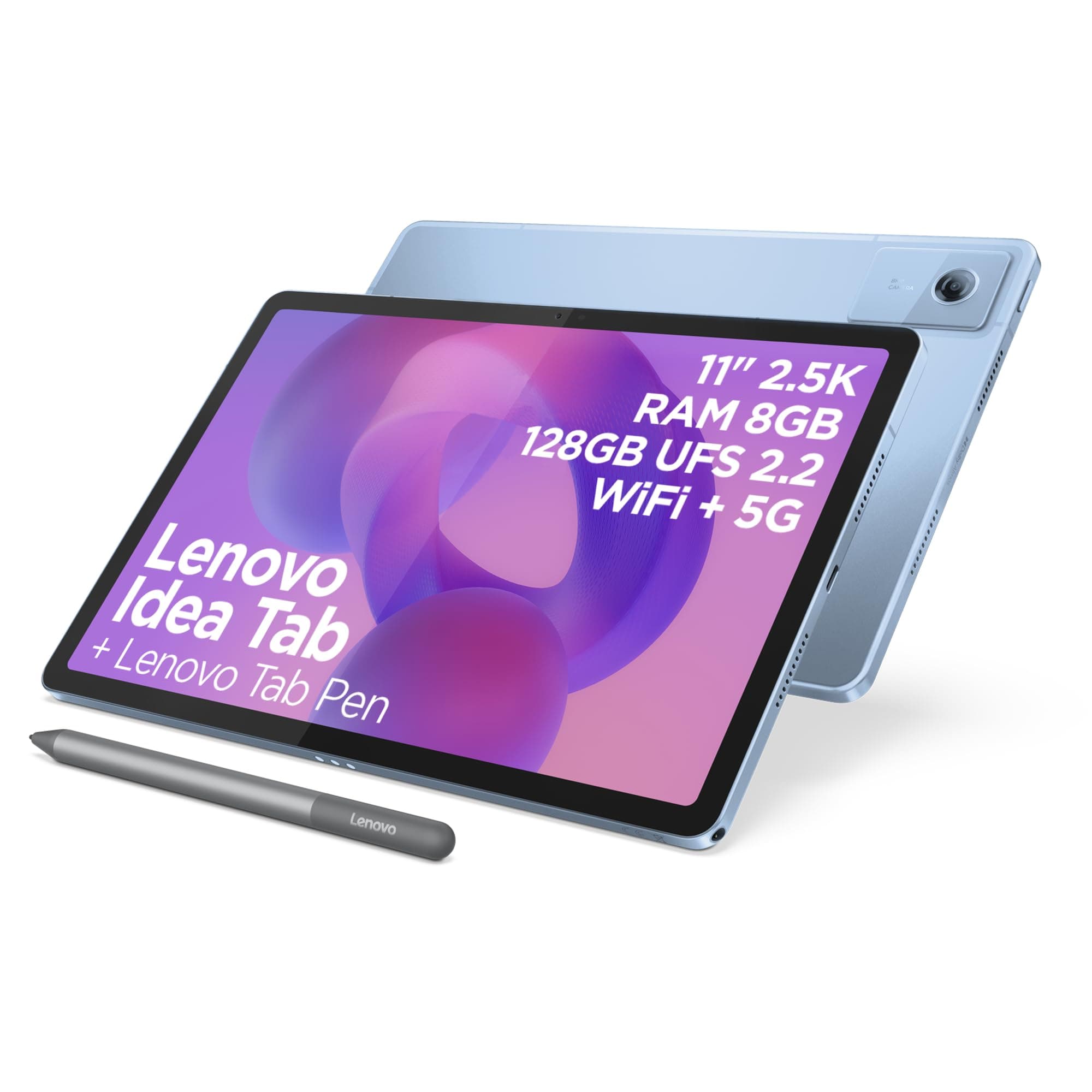 Lenovo Idea Tab Tablet - Display 11" 2.5K (2560x1600) 90Hz, Processore Mediatek Dimenity 6300, RAM 8GB, Memoria 256GB, 5G, WiFi 5, Tablet Android 15, Tab Pen inclusa - Polar Blue