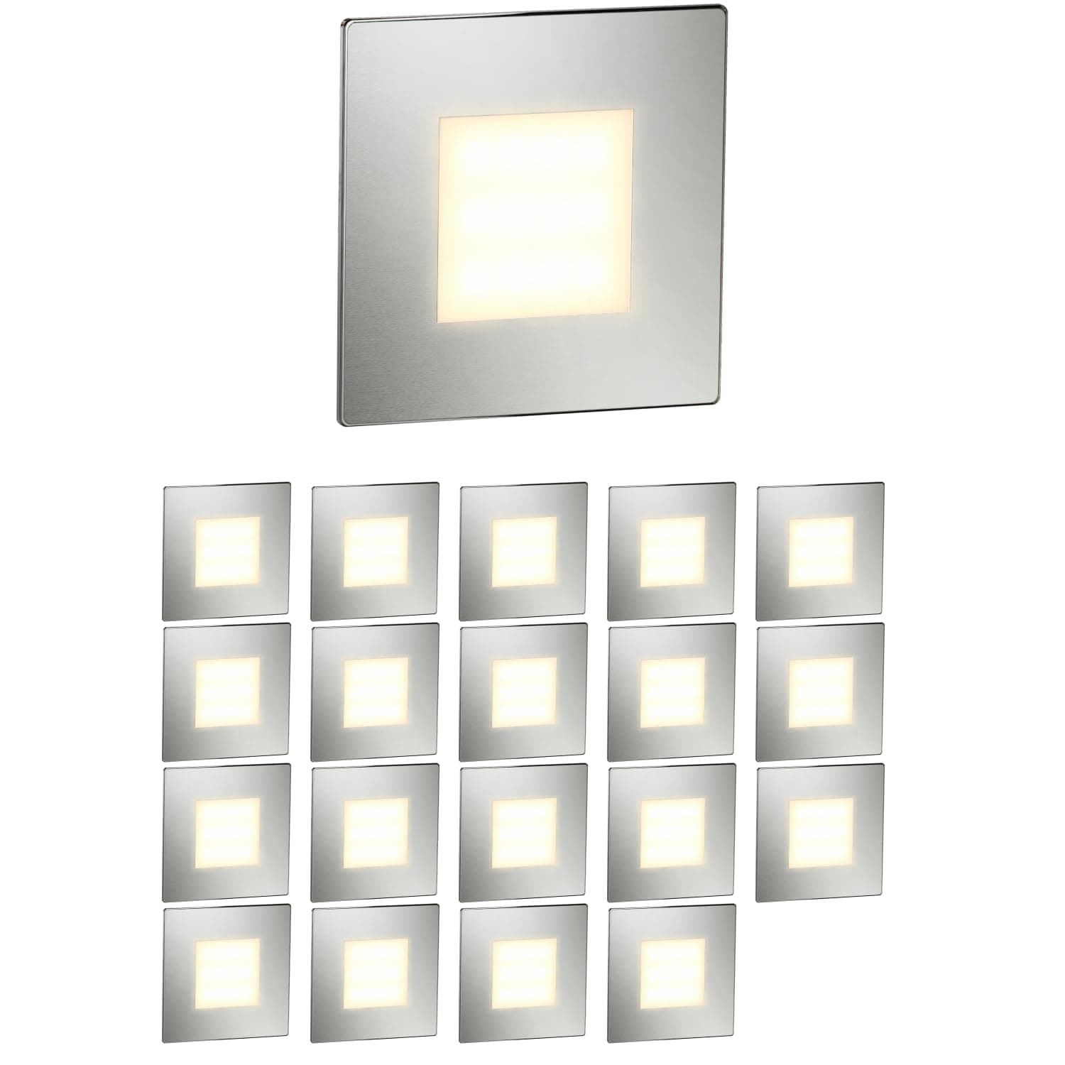 ledscom.de 20 LED luz de escalera/luz de pared empotrada FEX para interiores y exteriores, angular, acero inoxidable, 85 x 85mm, blanco cálido