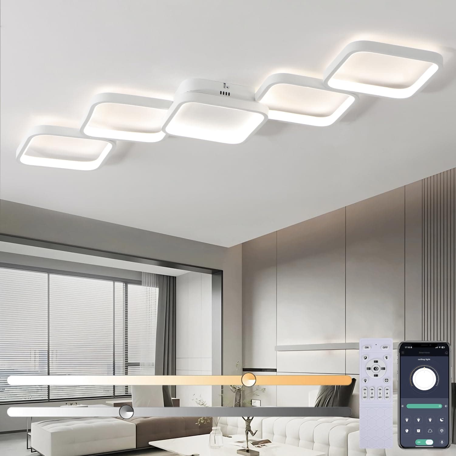 Lámpara de Techo LED Regulable con Mando Distancia/APP 3000K-6000K, Lampara Techo Salón Lámpara de Dormitorio Blanco 54W Iluminación de Techo, Luz De Techo De Con Luz Nocturna Y Función De Memoria