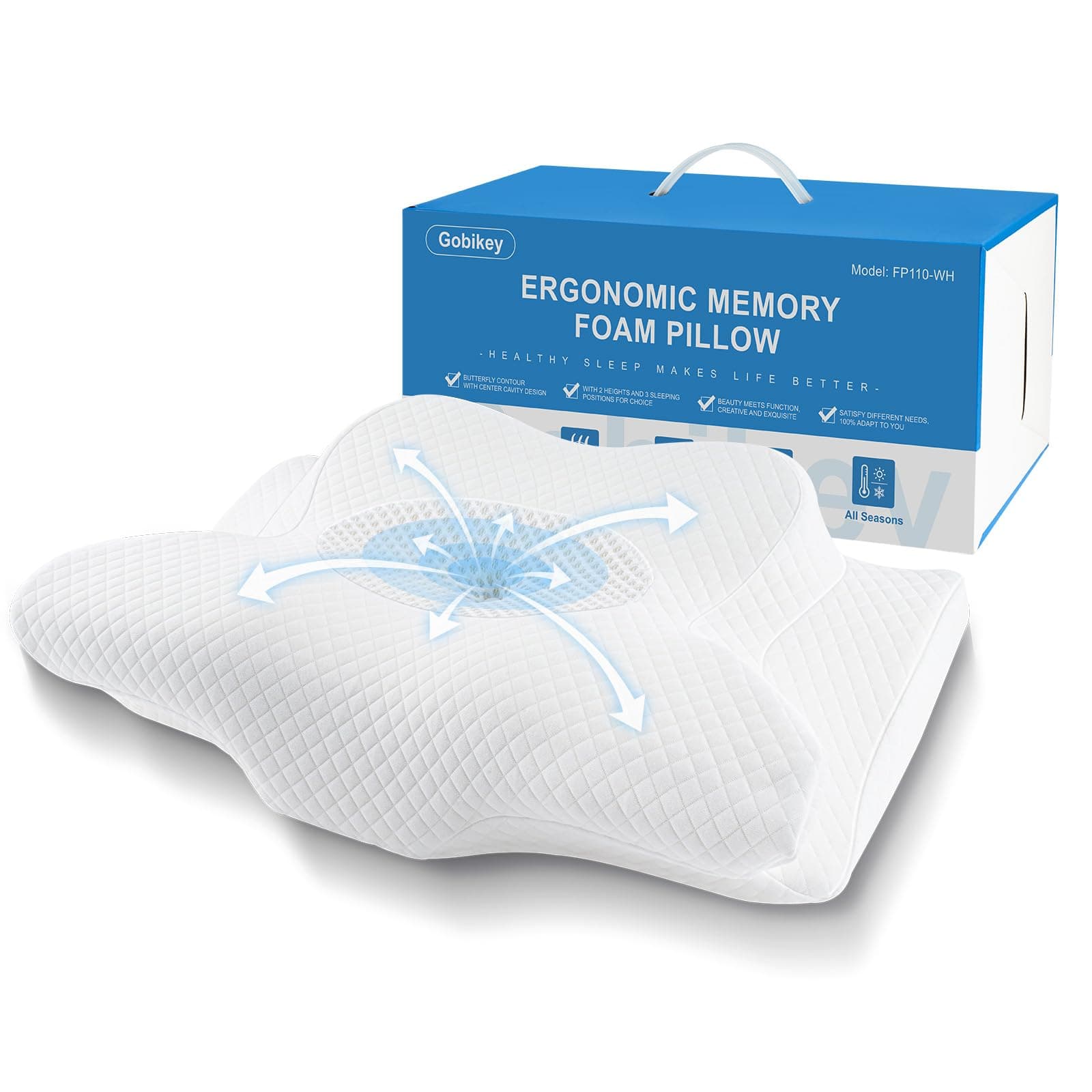 Gobikey Cuscino Cervicale per Dormire, Cuscino Ortopedico in Memory Foam, 2 in 1 Cuscino Ergonomico Cervicale per Dormire sul Fianco con Federa Sfoderabile e Lavabile, 60x36x11/13cm, Bianco