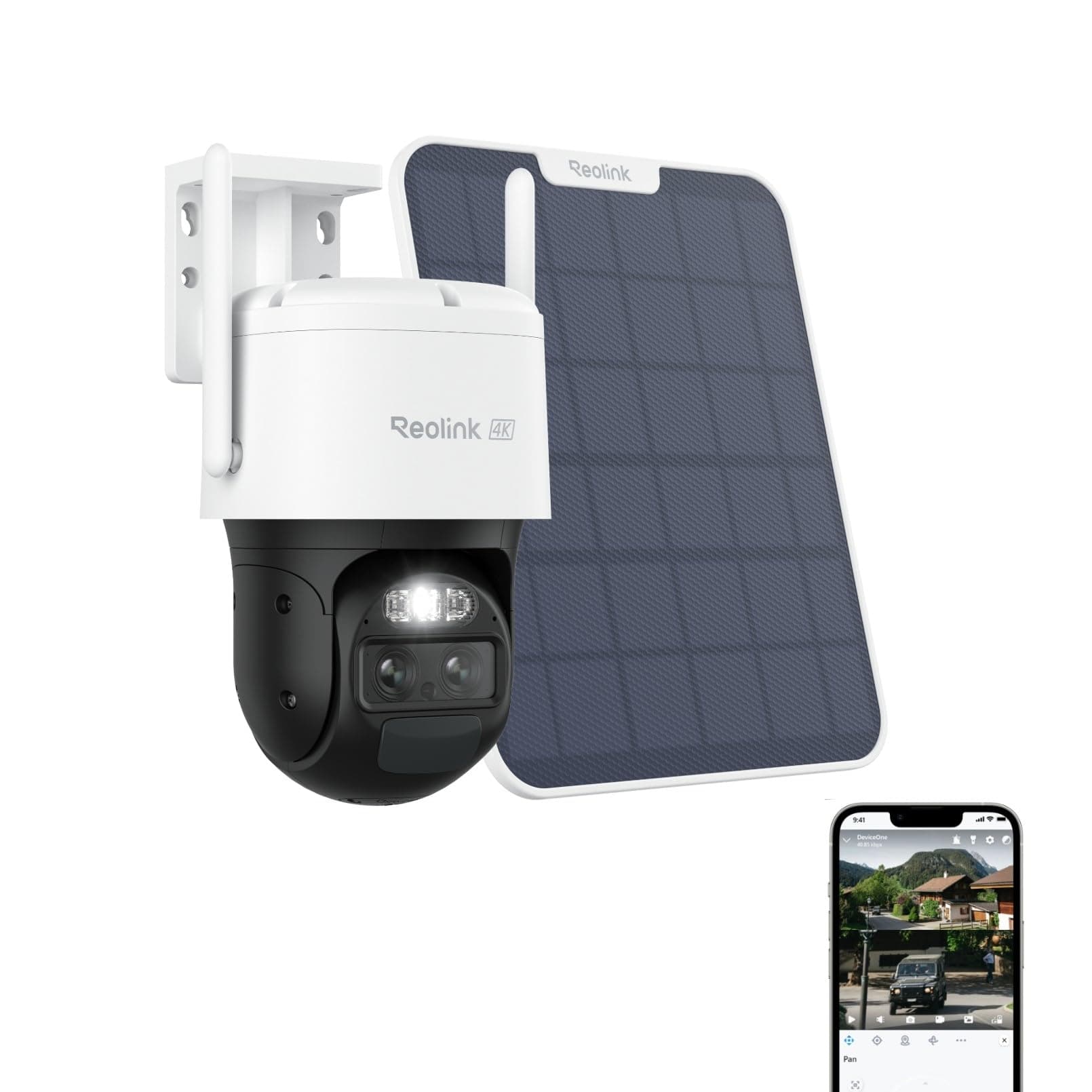 Reolink 4K PTZ Camera Solaire Exterieur WiFi sans Fil, Suivi & Zoom 8X Auto, Deux Objectif, Autonomie de 180j, Projecteurs Audio Bidirectionnel, TrackMix 4K+Panneau Solaire