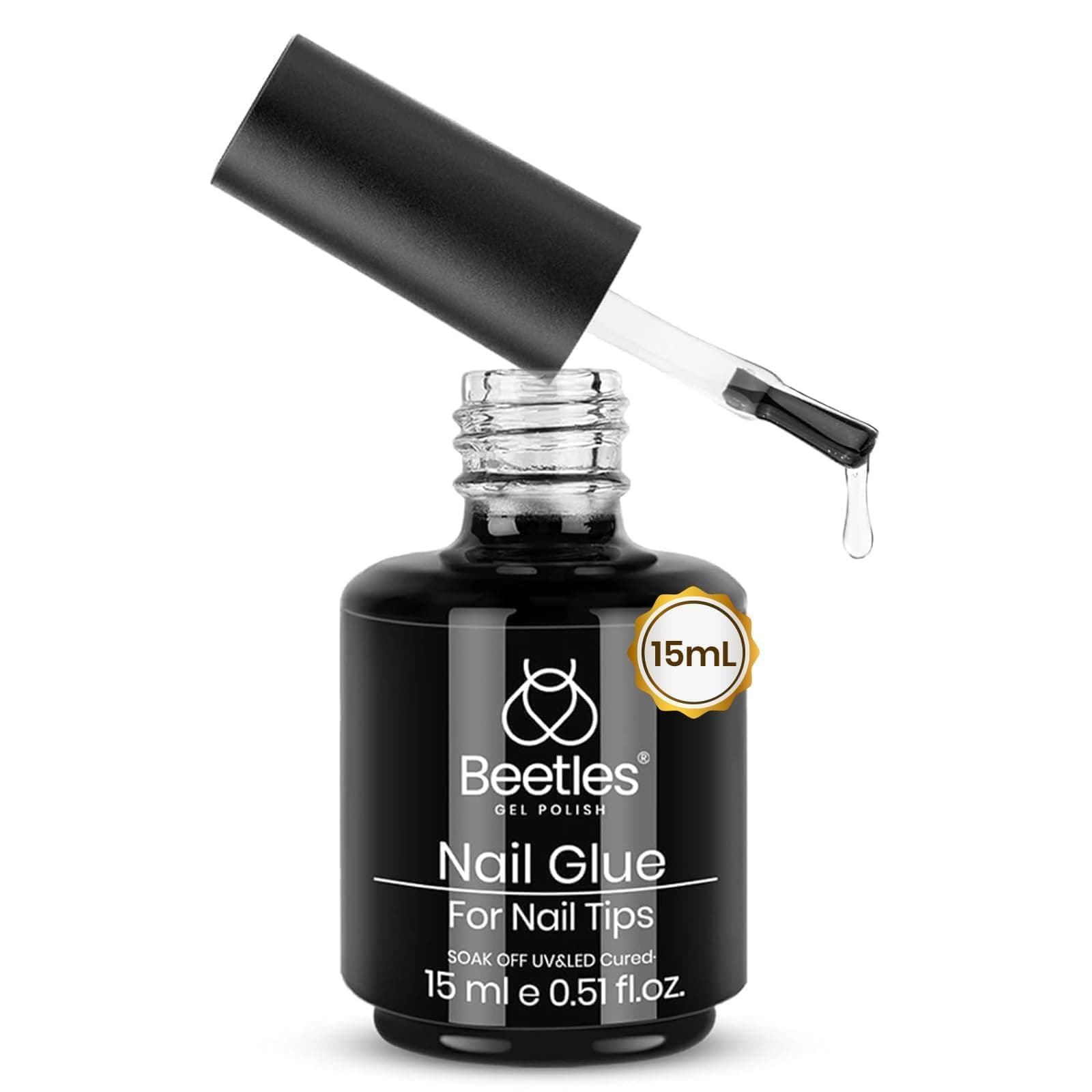 Beetles Gel Polish 9-in-1-Nagelkleber mit neuer Formel 15ml superstarker Pinsel-in-Nagel-Gelkleber für künstliche Nagelspitzen UV-LED-Lampe erforderlich