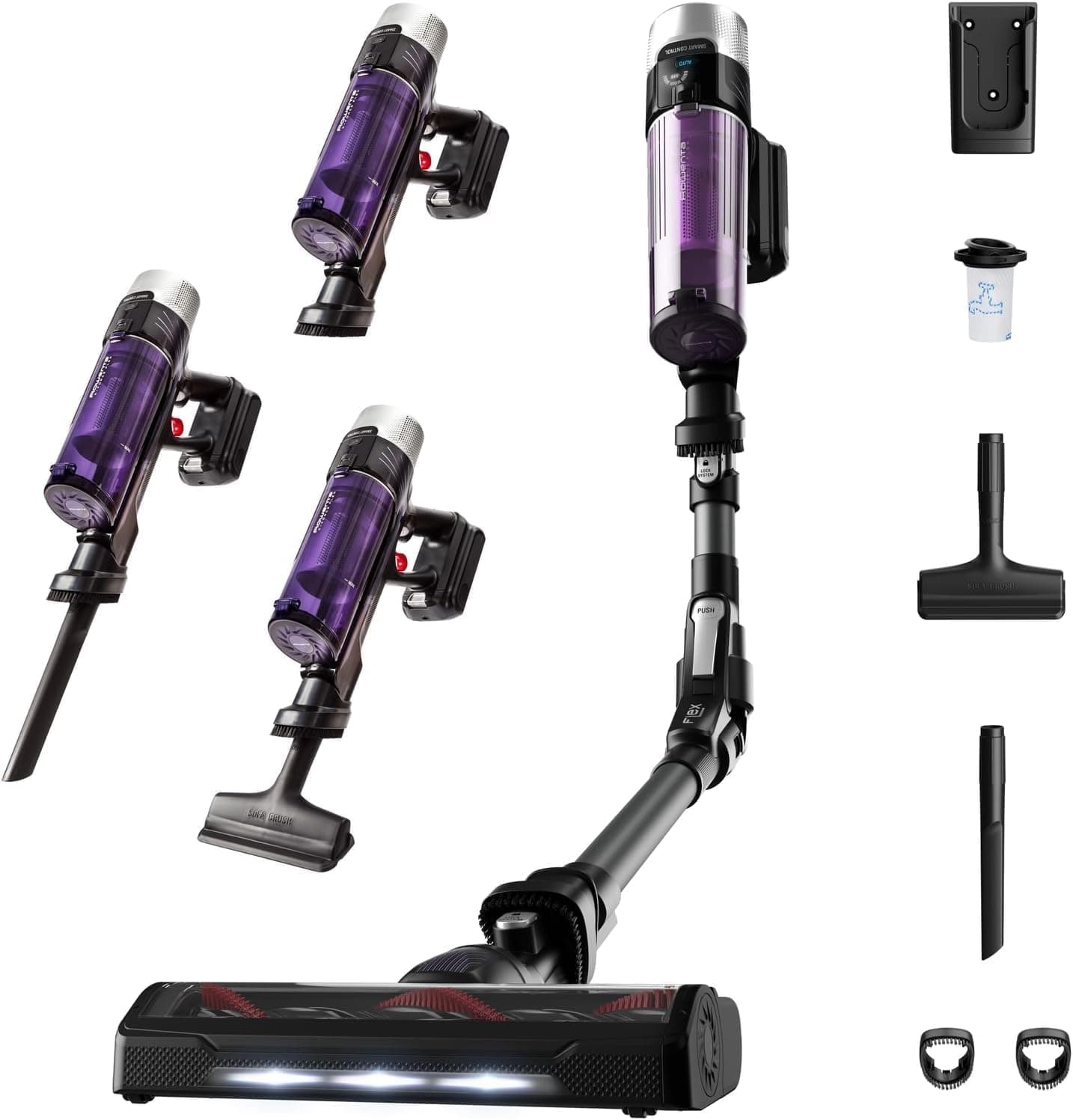 Rowenta Xforce Flex 9.60 Allergy – Aspirador escoba sin cable, 200 W, tubo Flex, pantalla Smart Control, todo tipo de suelos, sistema visión Power Led, gatillo boost, filtra hasta el 99,9%