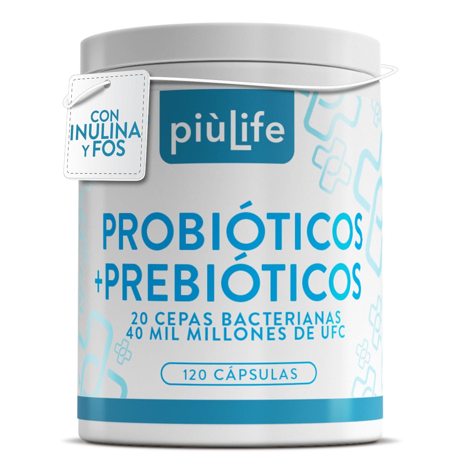 Probioticos Y Prebioticos Intestinales 120 Cápsulas PiùLife, 40 Mil Millones UFC Y 20 Cepas Por Dosis, Probioticos Intestinales Con Inulina Y FOS, Bienestar Intestino, Colon Gases E Hinchazon Adultos
